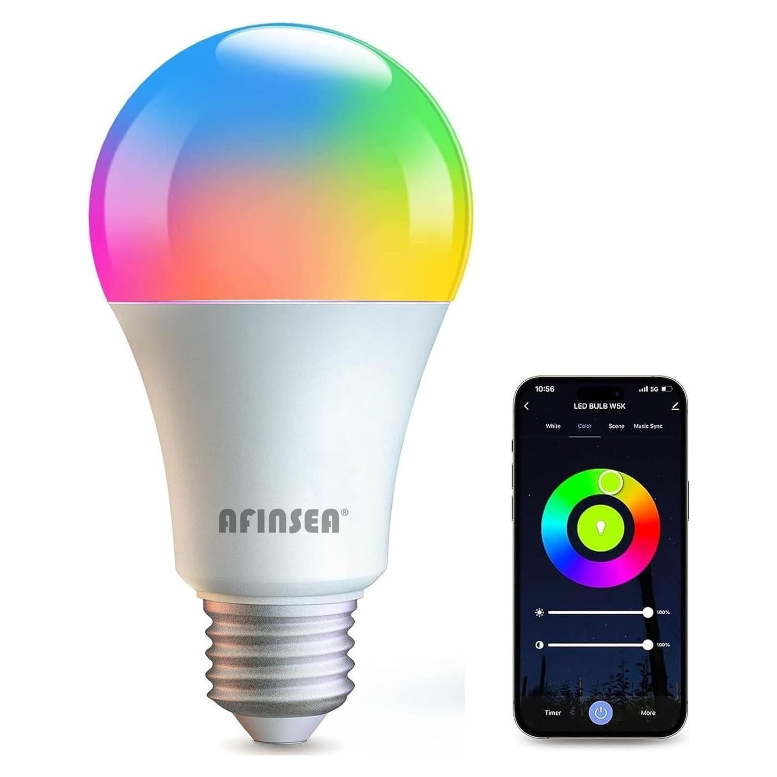 Bombilla LED Inteligente AFINSEA WiFi Bluetooth 10W E26 RGB