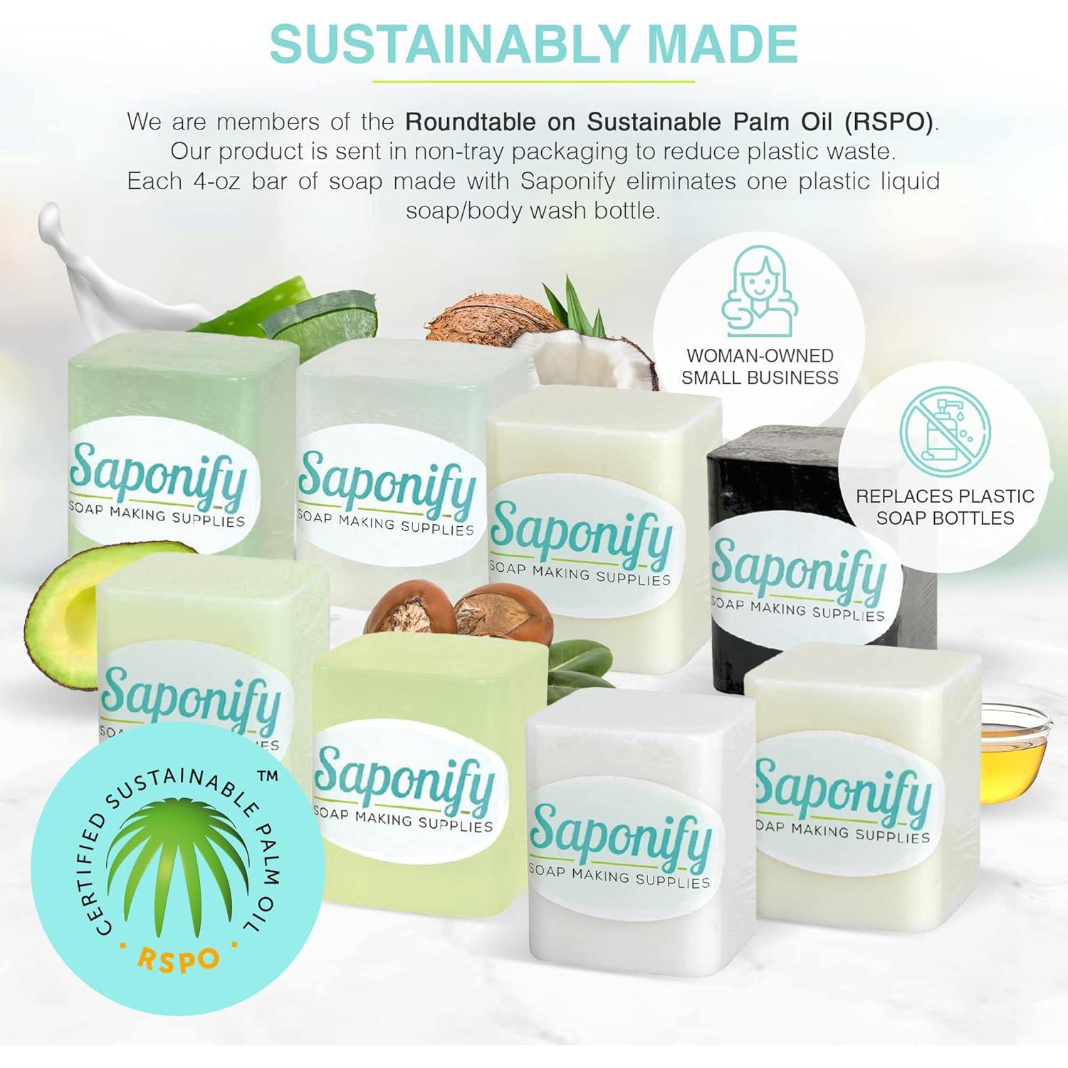 Saponify - Melt and Pour Soap Base Sampler Kit, Silicone Mold, Aloe, Clear, Coconut Milk, Charcoal, Avocado Butter, Olive Oil, White and Shea Butter, 1Lb Each, Variety Pack 1