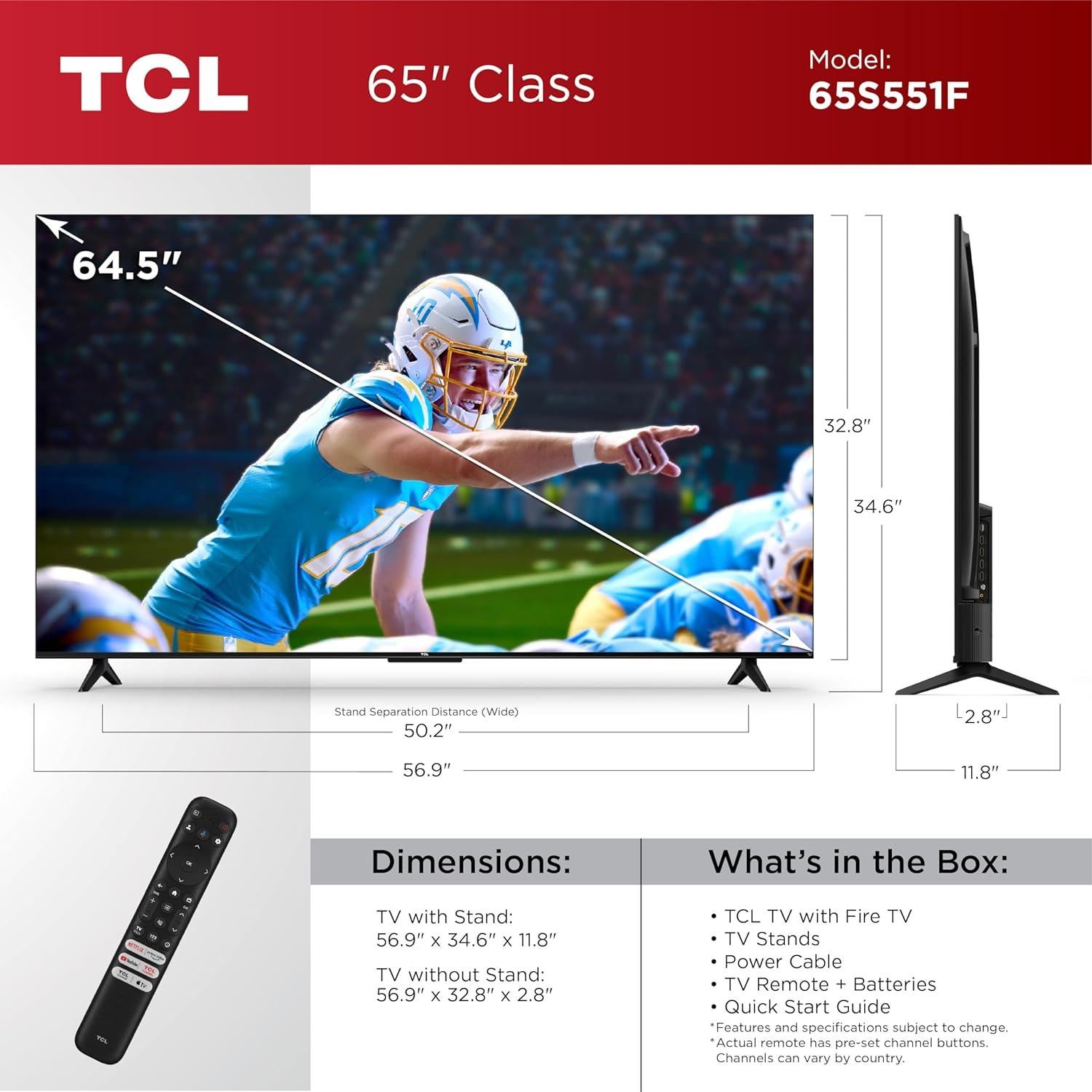 Televisor Inteligente TCL 65" 4K UHD S5 con Fire TV y Dolby Atmos
