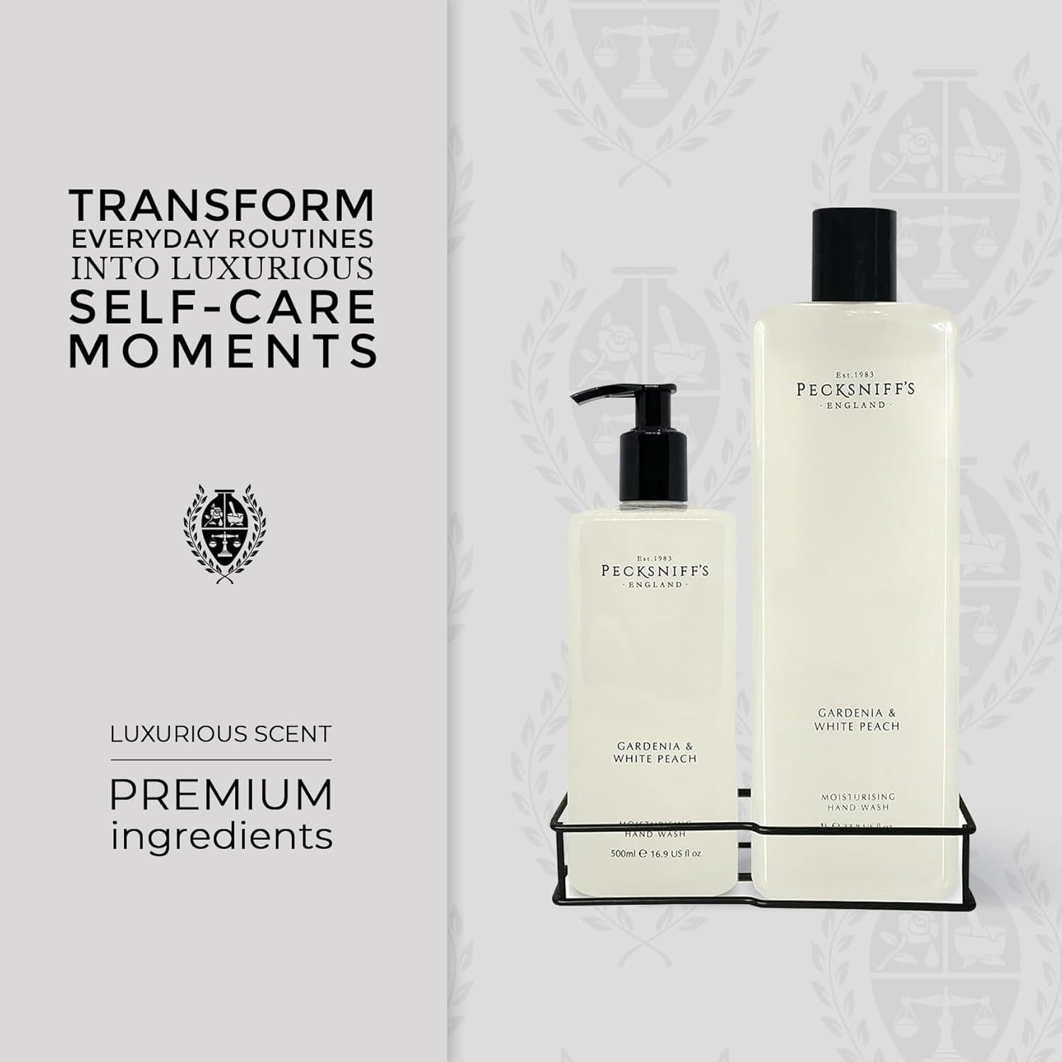 Pecksniff's Classic Moisturizing Hand Wash 500ml Set with 1L Refill (Gardenia & White Peach)