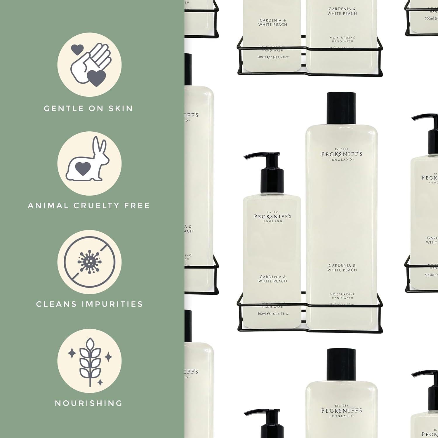 Pecksniff's Classic Moisturizing Hand Wash 500ml Set with 1L Refill (Gardenia & White Peach)