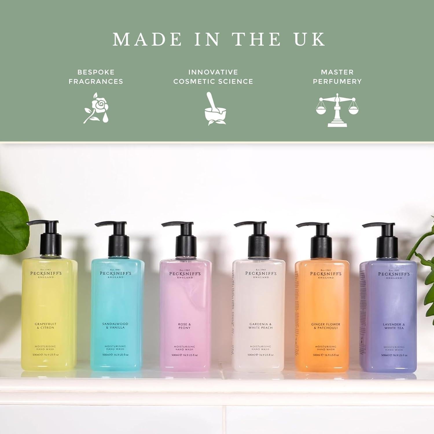 Pecksniff's Classic Moisturizing Hand Wash 500ml Set with 1L Refill (Gardenia & White Peach)