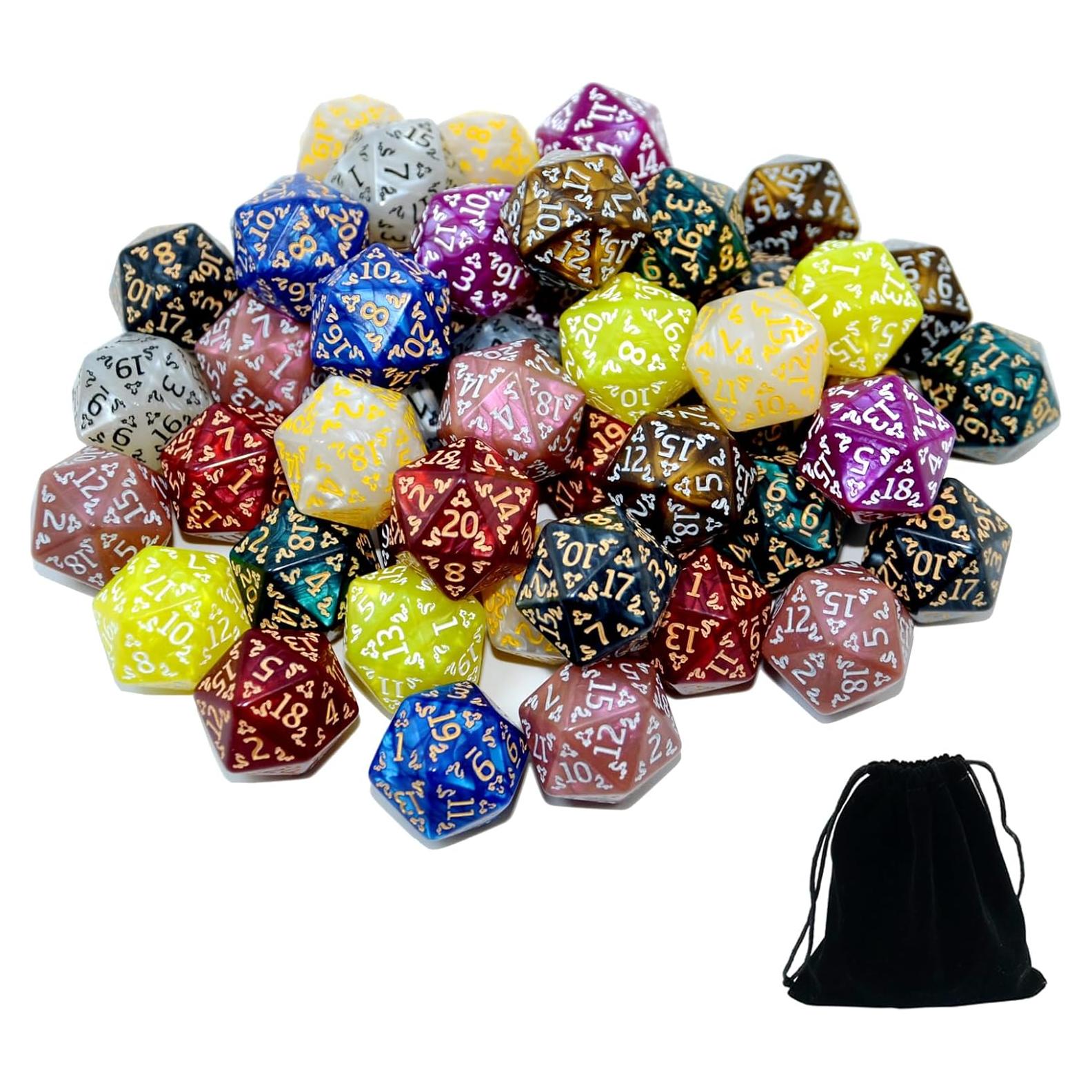 SmartDealsPro Paquete de 50 Dados D20 Poliedricos con Bolsa