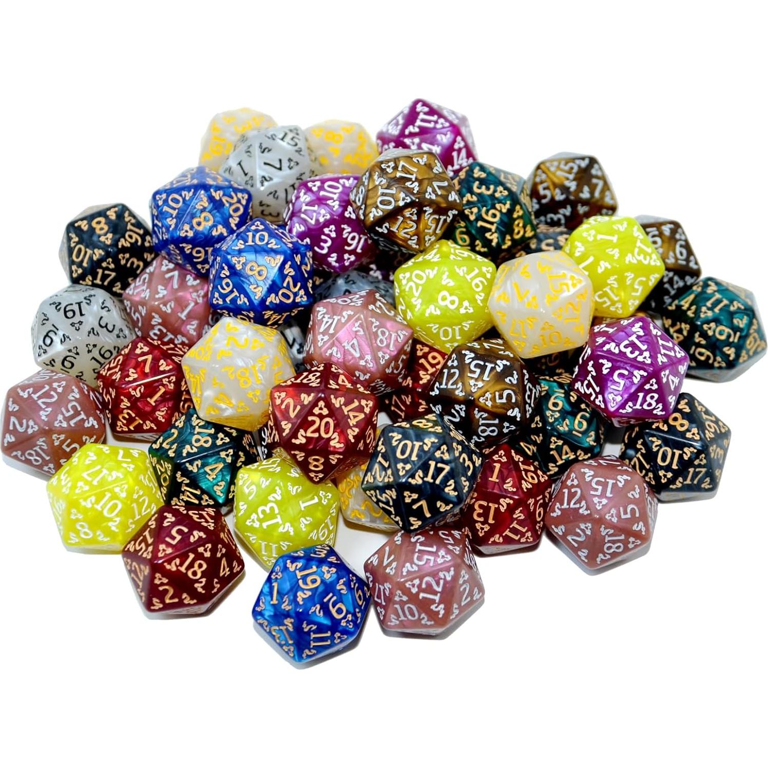 SmartDealsPro Paquete de 50 Dados D20 Poliedricos con Bolsa