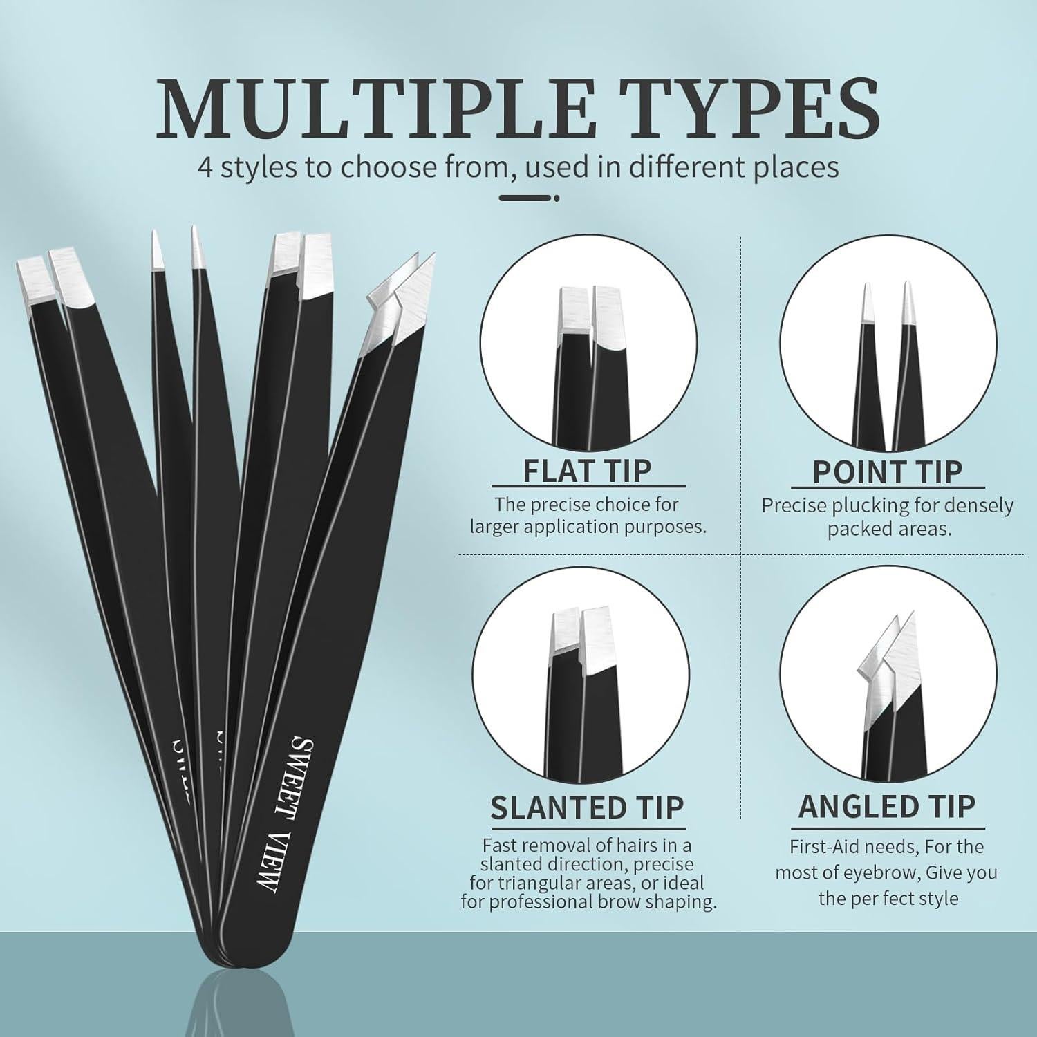 Kit de Pinzas para Cejas 7 Piezas SWEET VIEW Acero Inoxidable