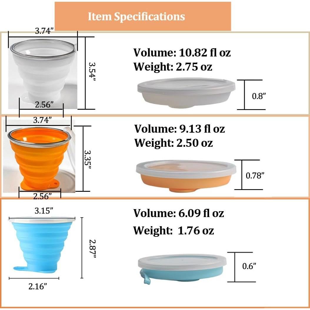 Tazas de Camping Plegables Geolinhome - Silicona 3 Pzs 180-320 ml