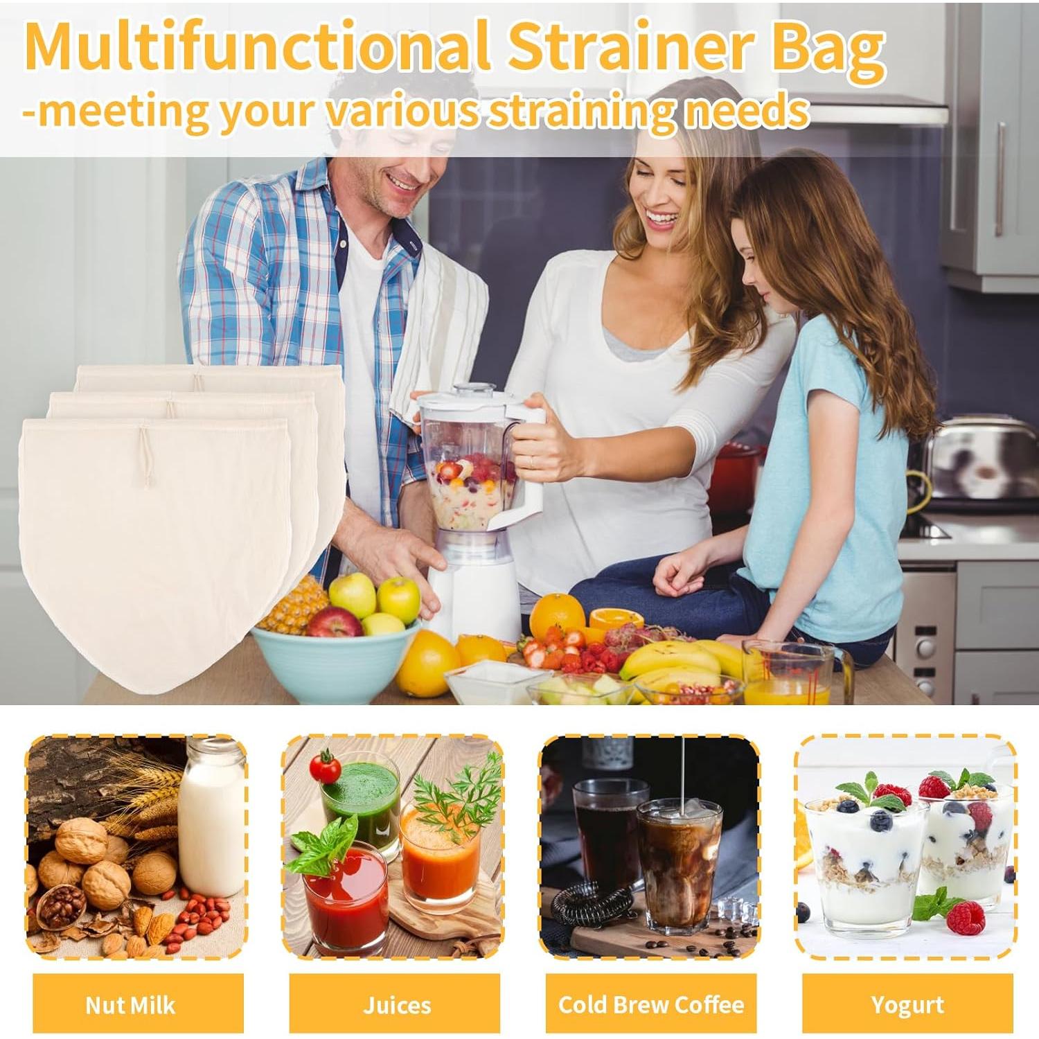 3 Bolsas de Leche de Nueces MOWPOG 30.48cm Algodón Natural