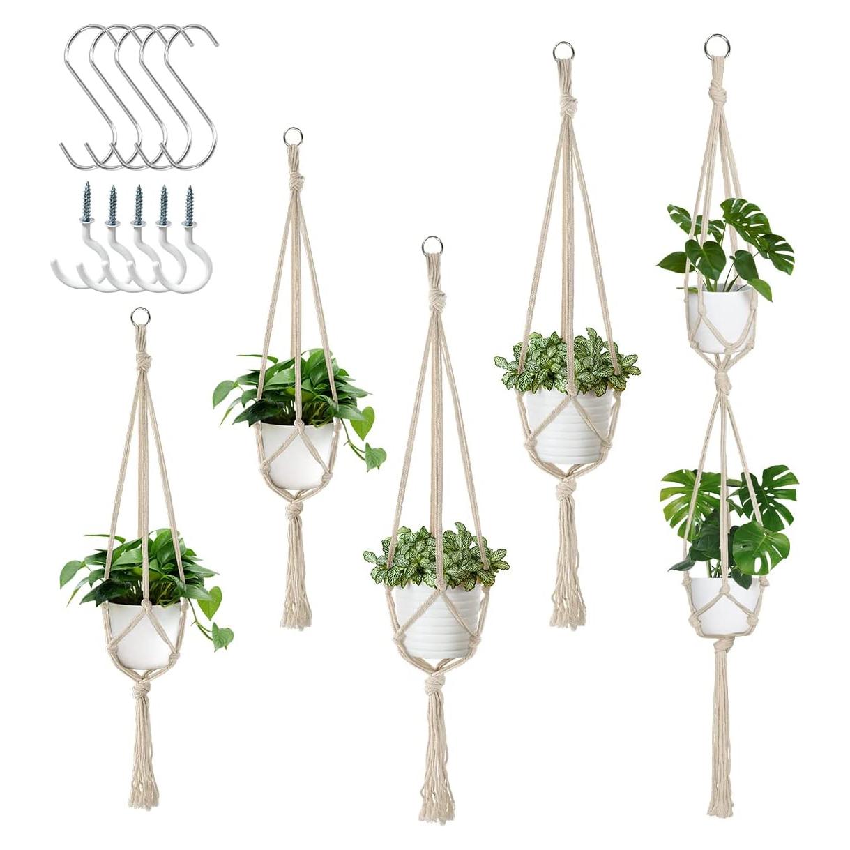 Colgadores de Plantas de Macramé Auckpure - 5 Piezas Beige