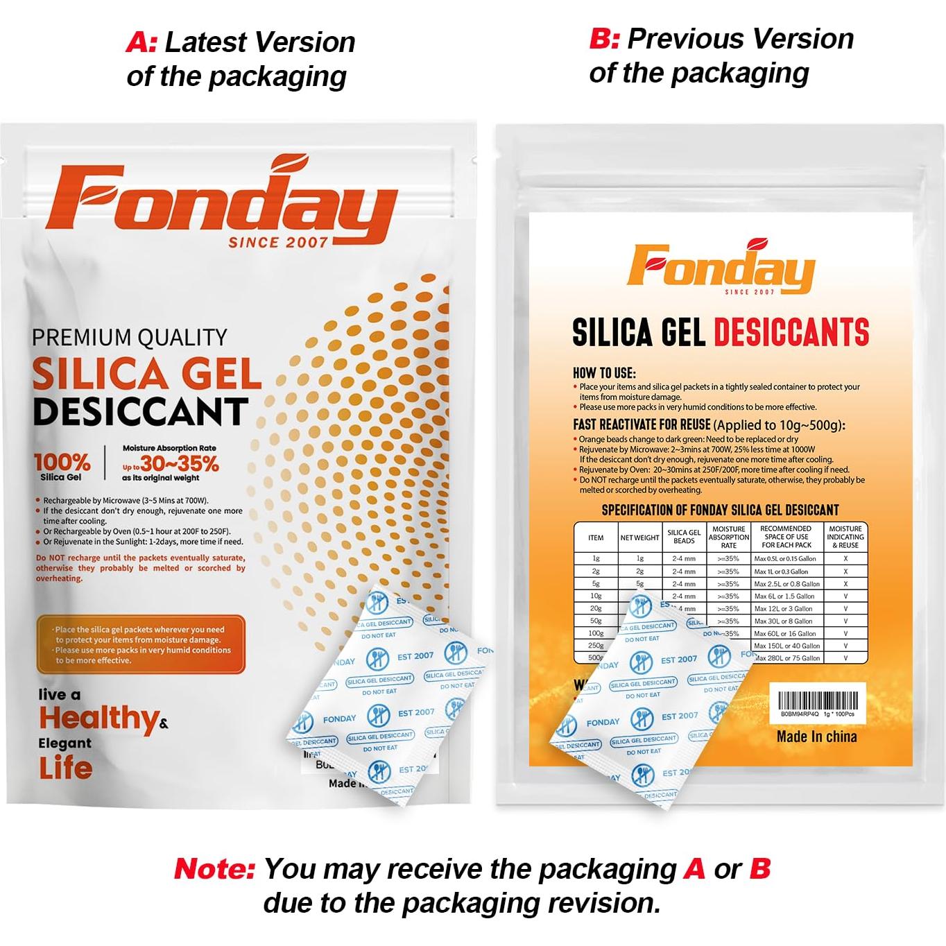 50 Paquetes de Gel de Silica Grado Alimenticio Fonday 1 Gramo