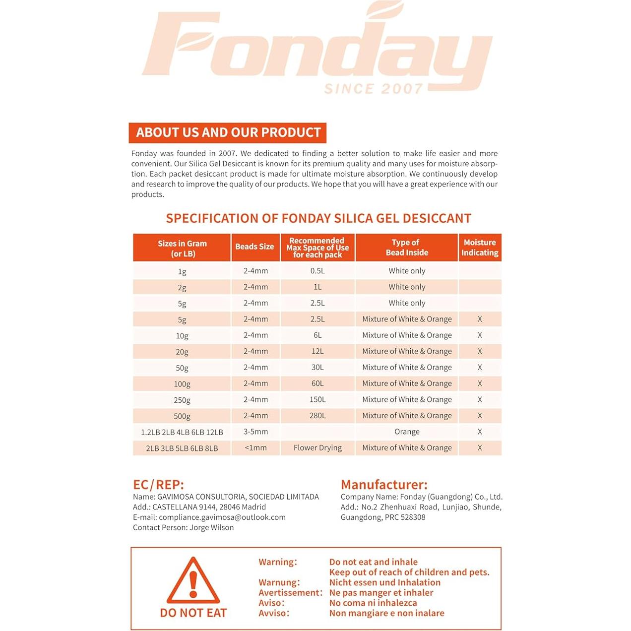 50 Paquetes de Gel de Silica Grado Alimenticio Fonday 1 Gramo