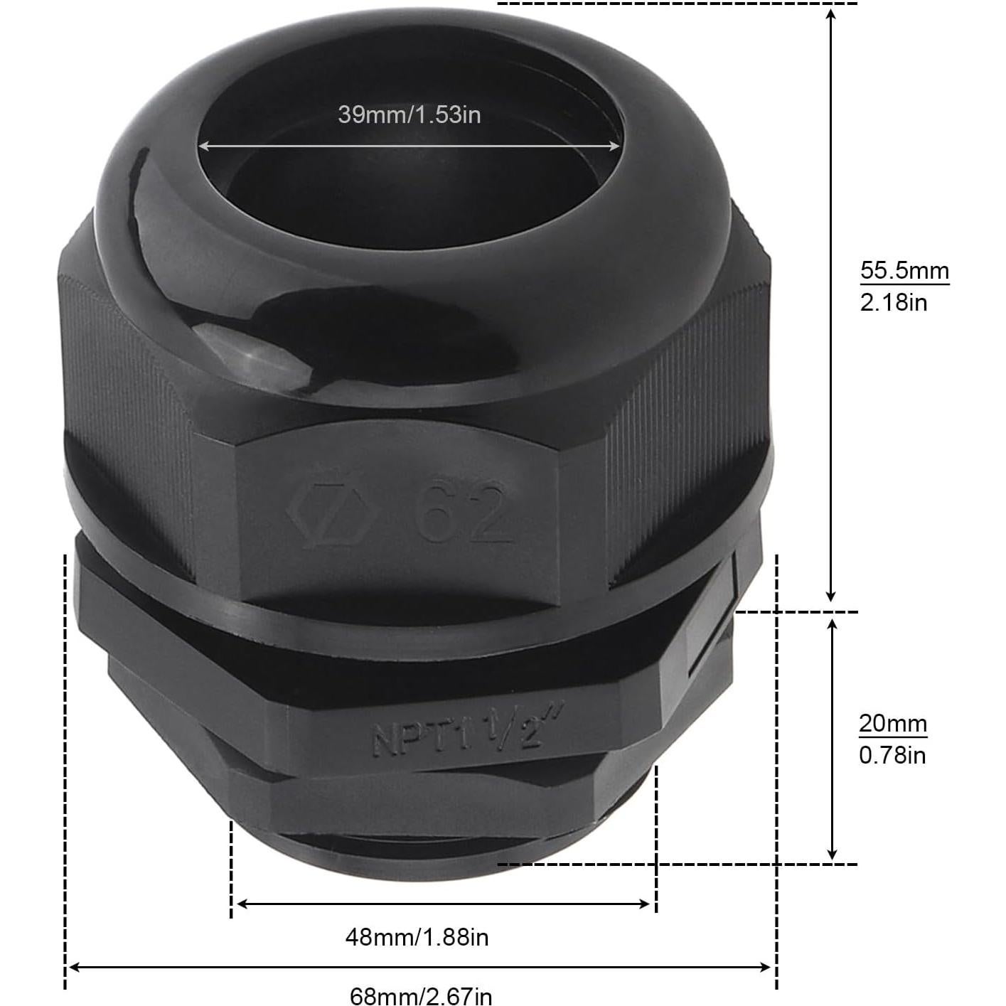 Conector de Alivio de Tensión RTNLIT 1-1/2" NPT Negro IP68