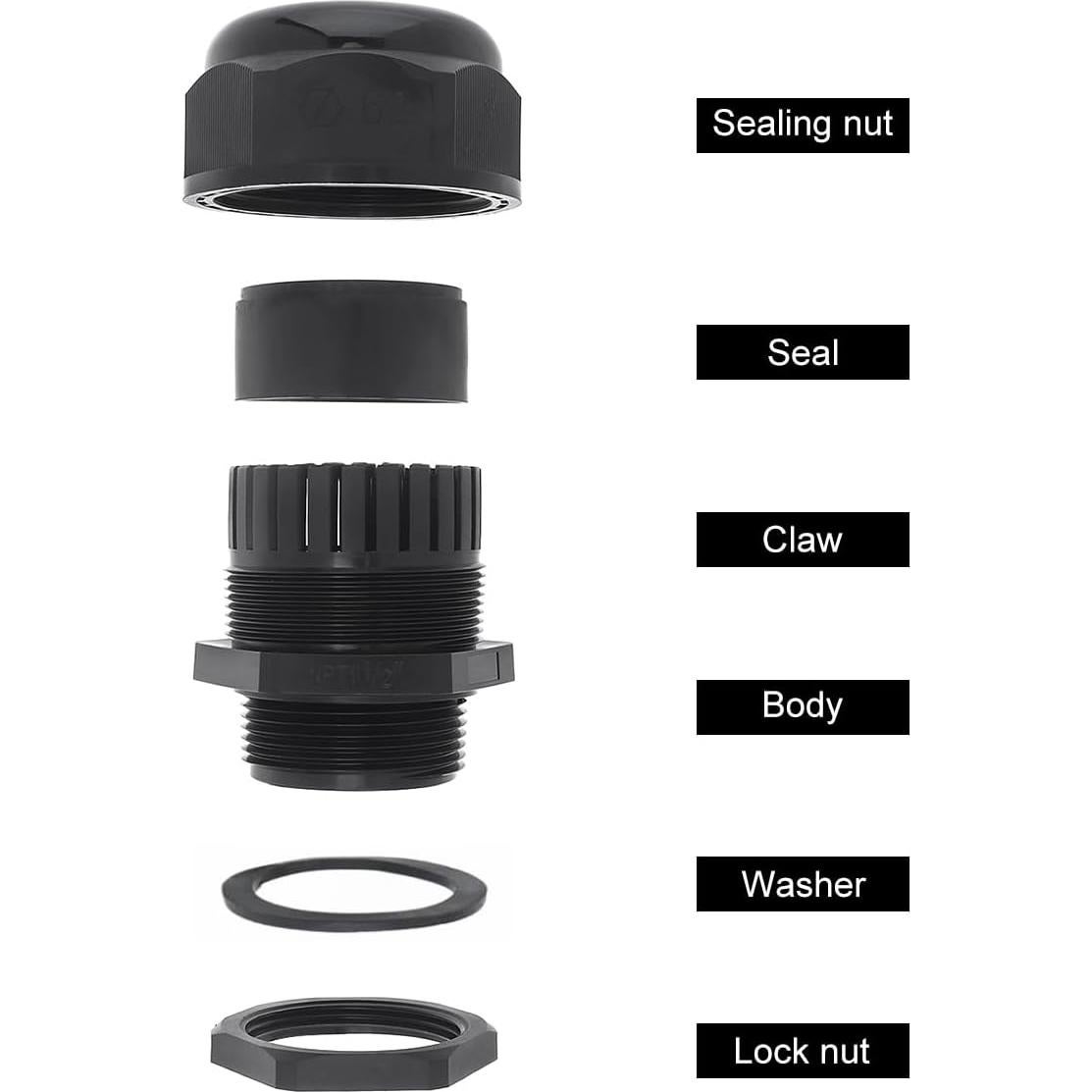 Conector de Alivio de Tensión RTNLIT 1-1/2" NPT Negro IP68