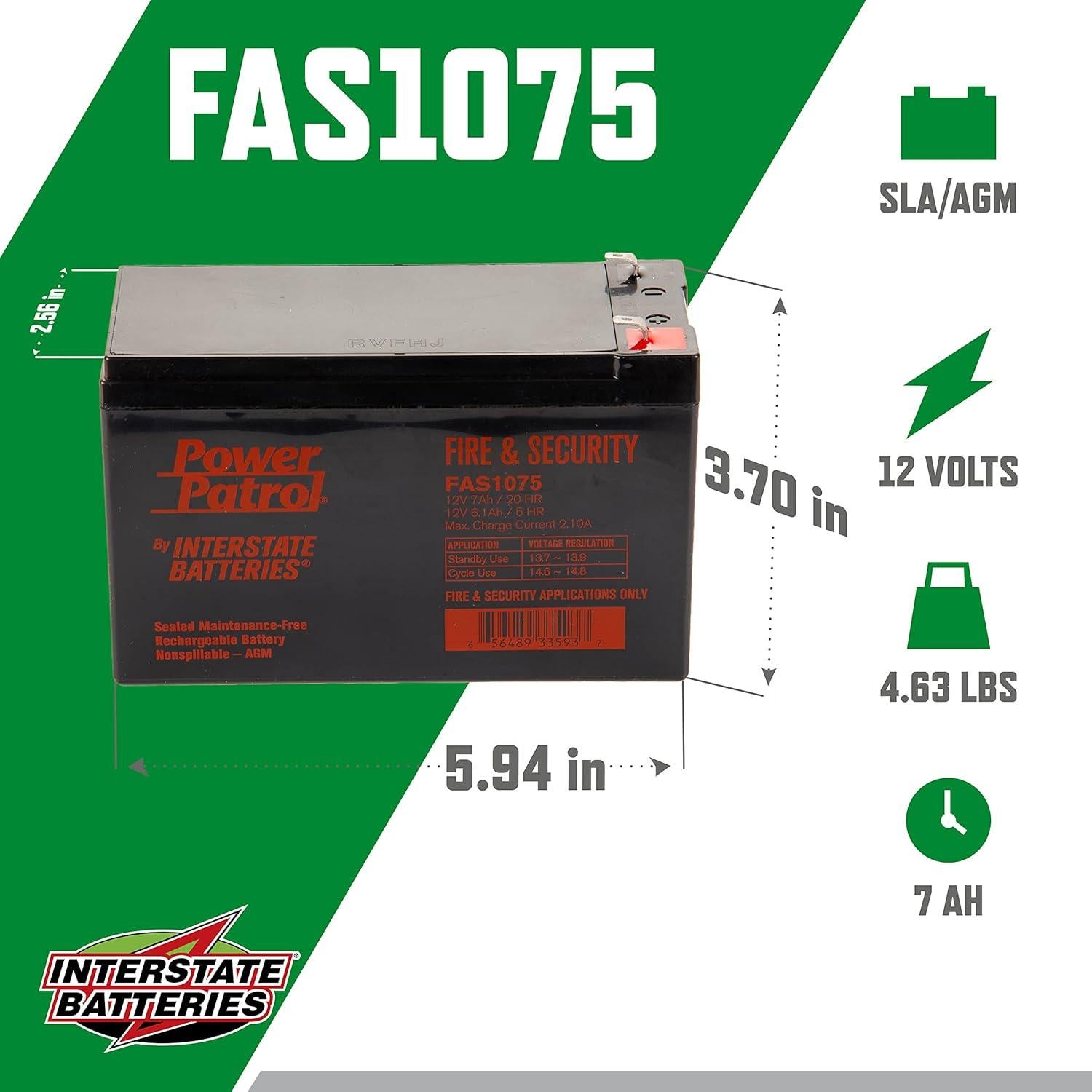Batería Recargable 12V 7Ah Interstate FAS1075 para Seguridad