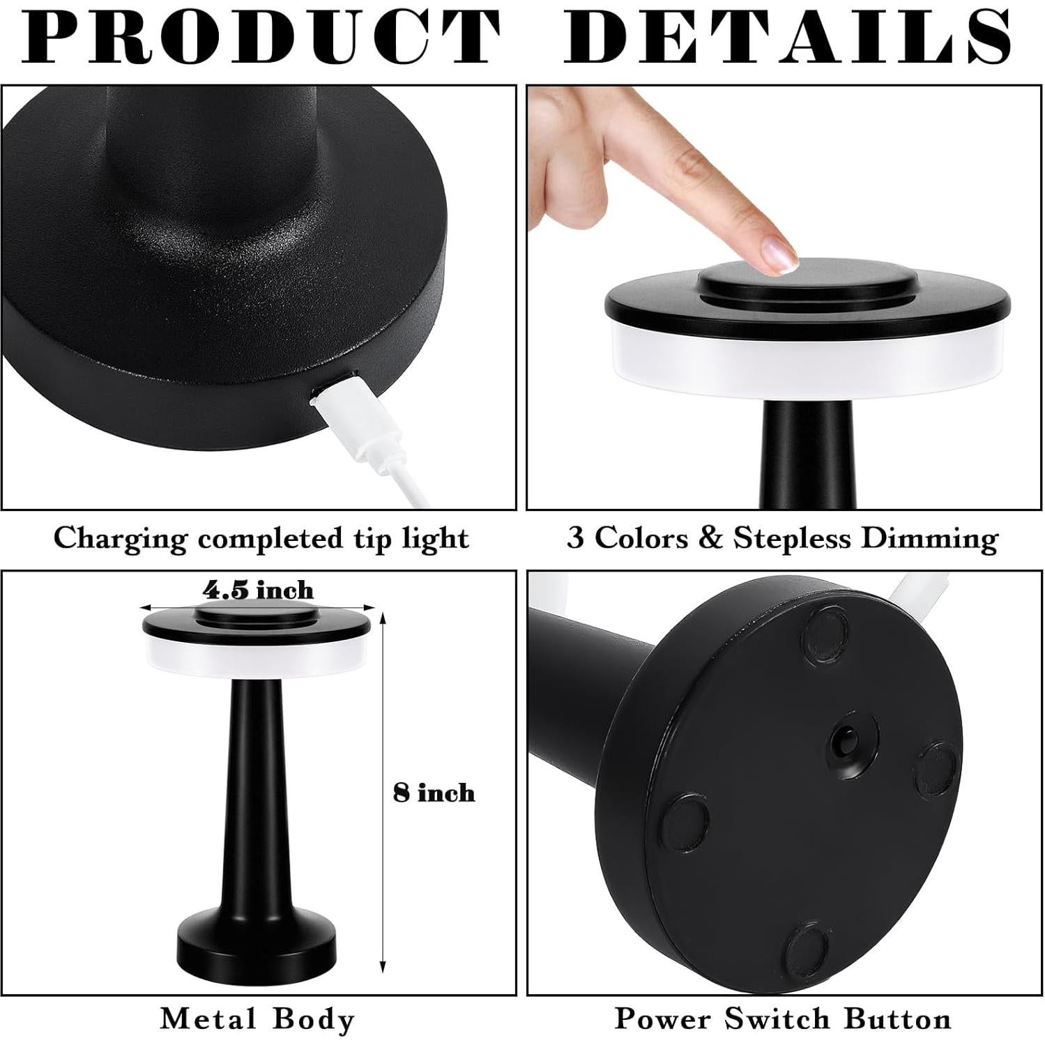 Conjunto de 4 Lámparas de Mesa LED Riakrum Portátiles USB