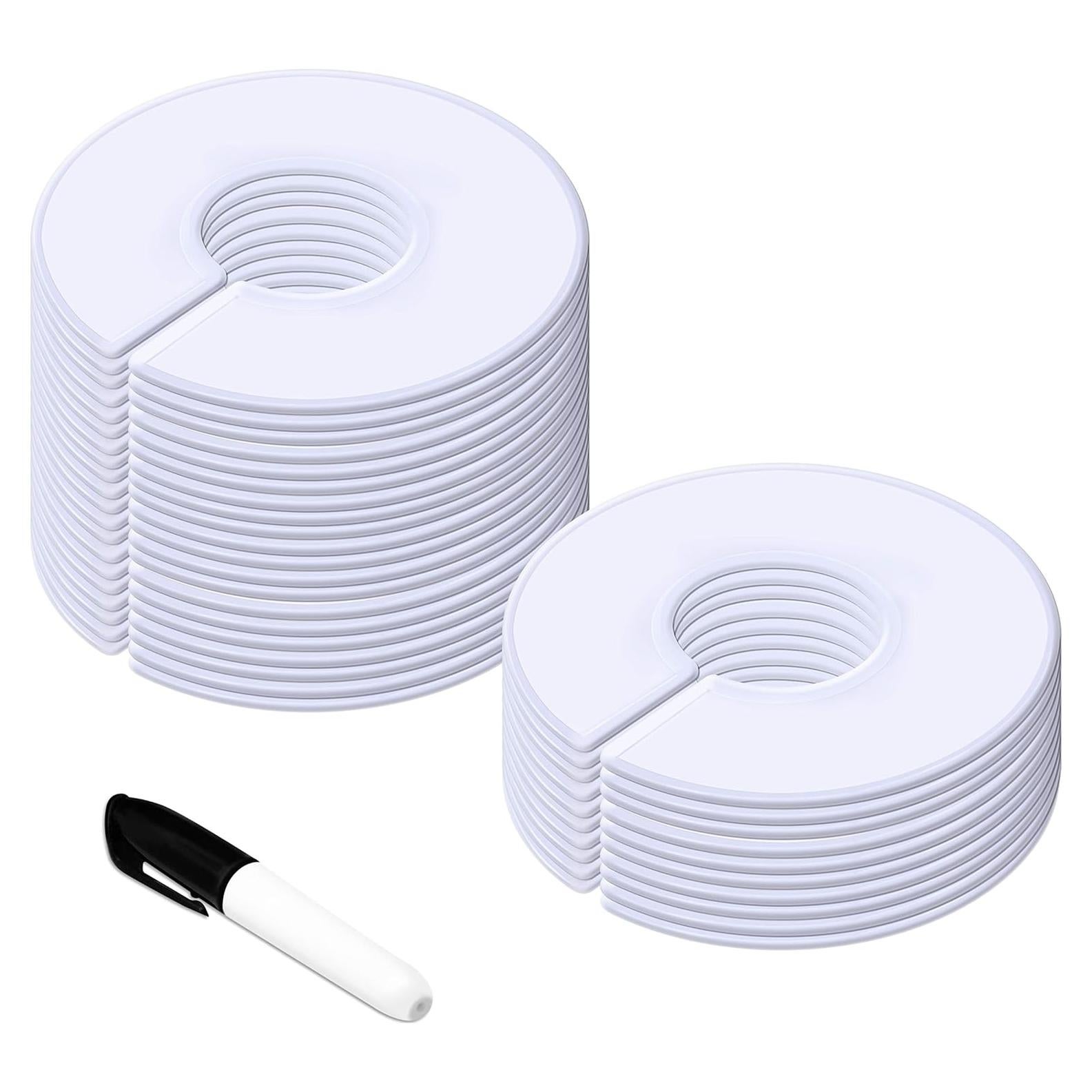 30 Pack White Round Clothing Size Closet Rack Dividers Hangers with 1 Bonus Marker (Outer 3.5”, Inner 1.38” in Diameter)