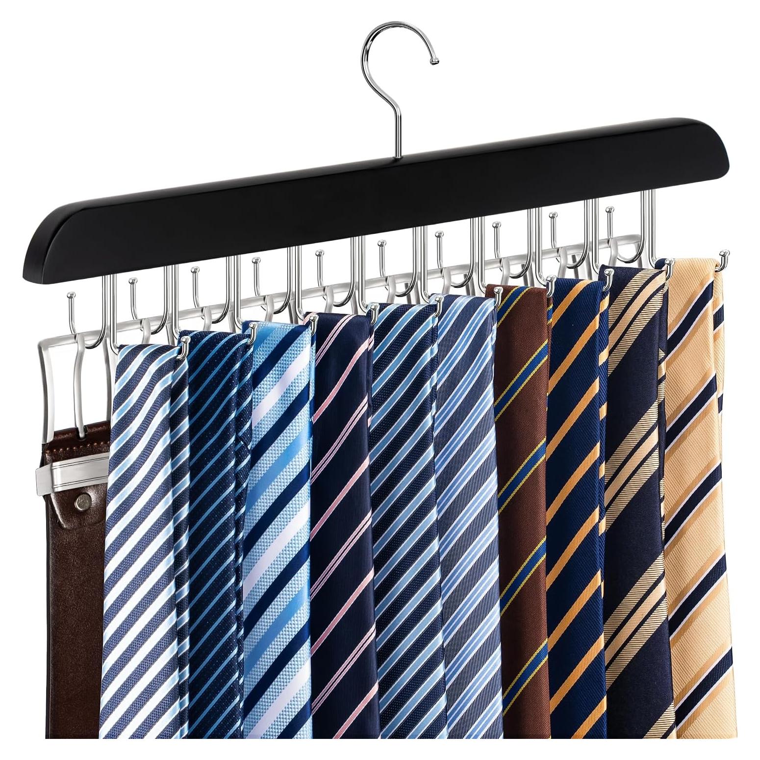 Perchero 2 en 1 Fitnice para Cinturones y Corbatas, Negro