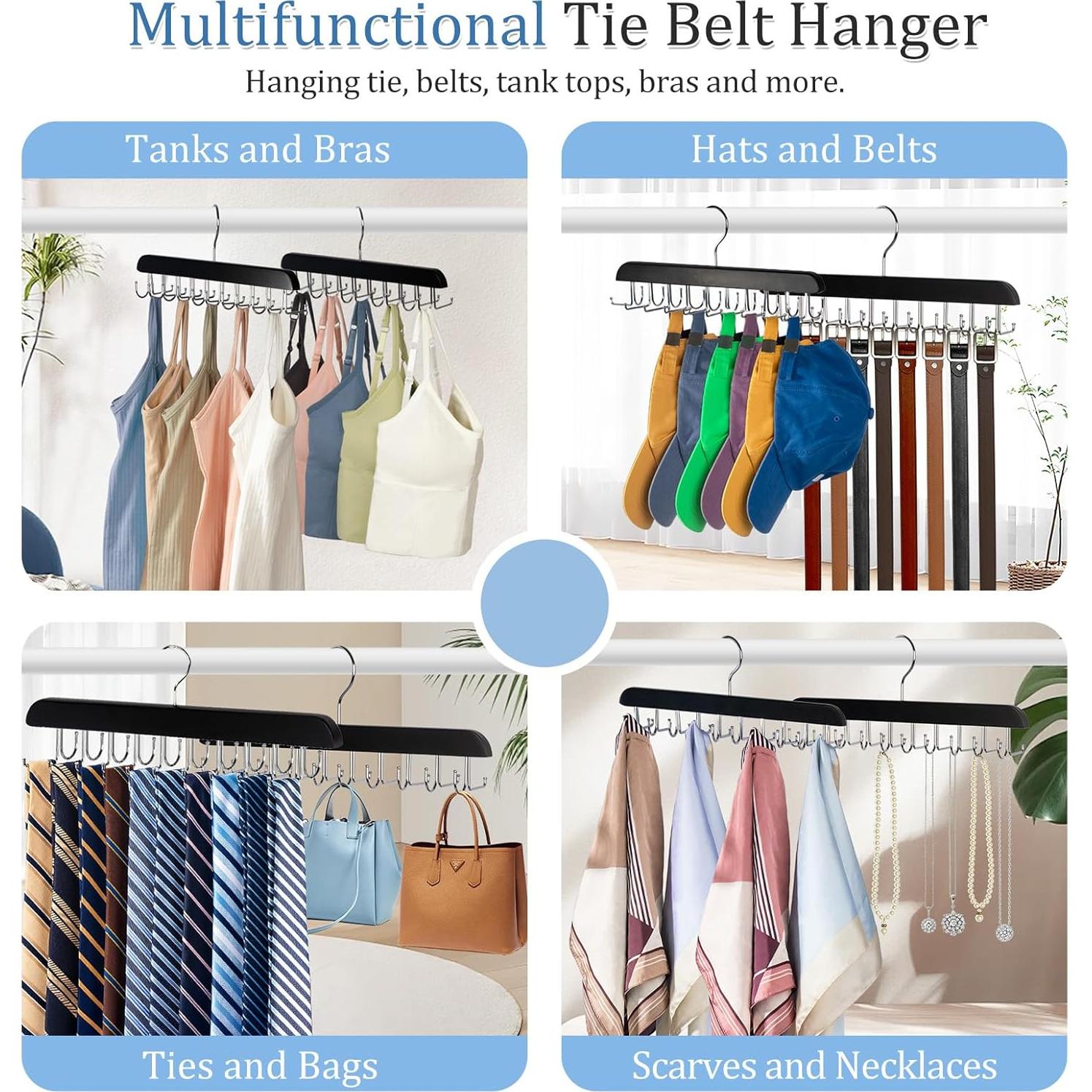 Perchero 2 en 1 Fitnice para Cinturones y Corbatas, Negro