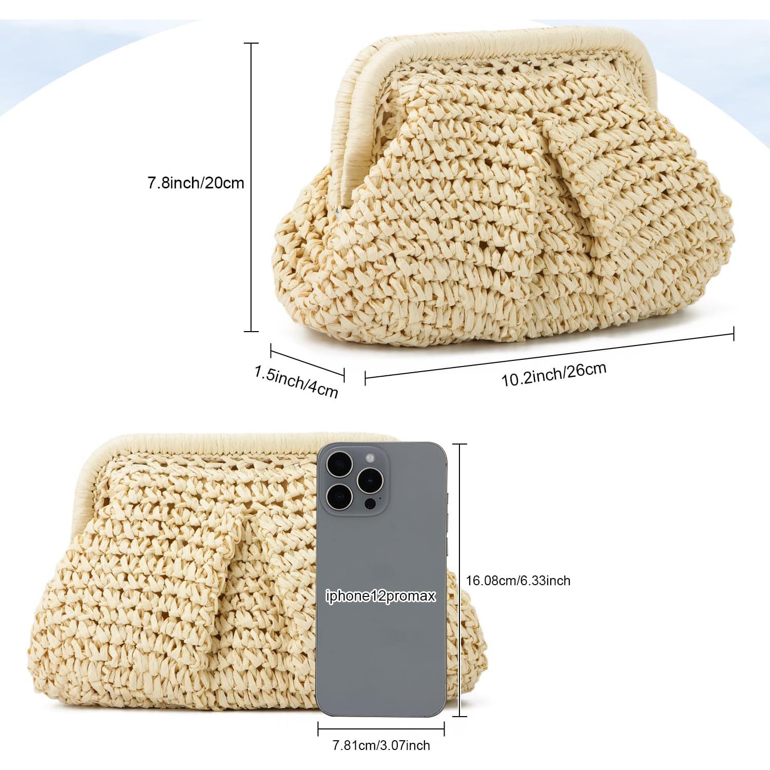 Bolso de paja Freie Liebe para mujeres, clutch de verano beige