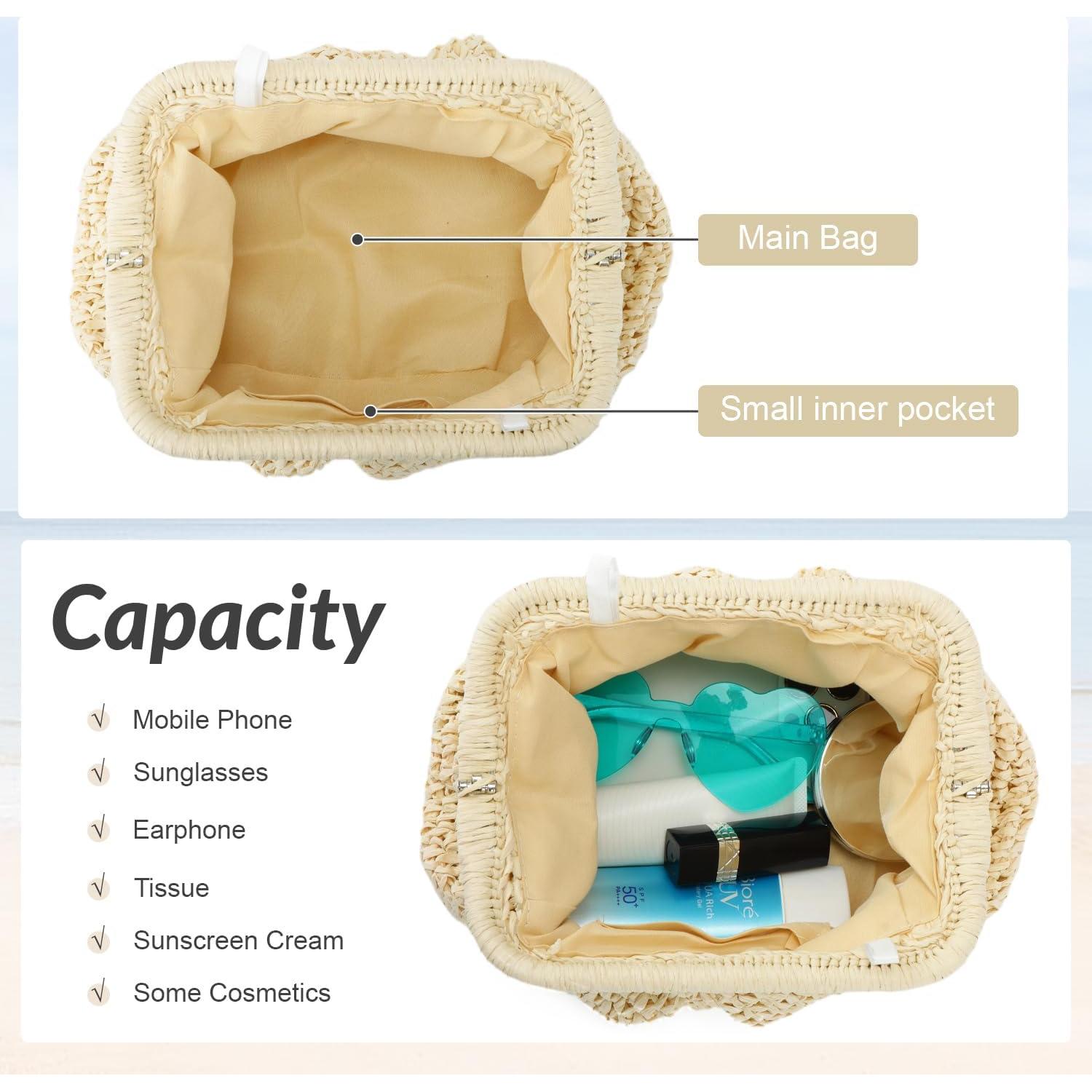 Bolso de paja Freie Liebe para mujeres, clutch de verano beige