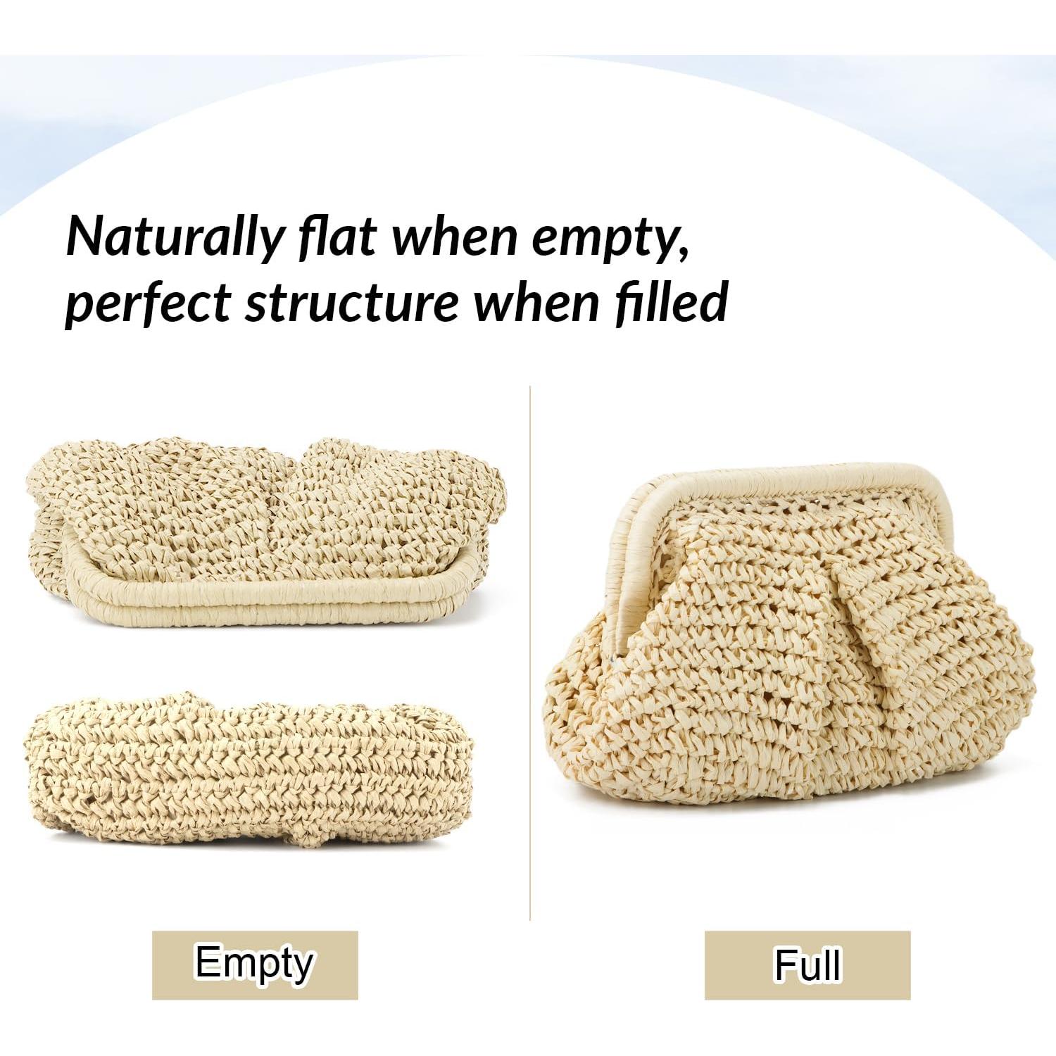 Bolso de paja Freie Liebe para mujeres, clutch de verano beige