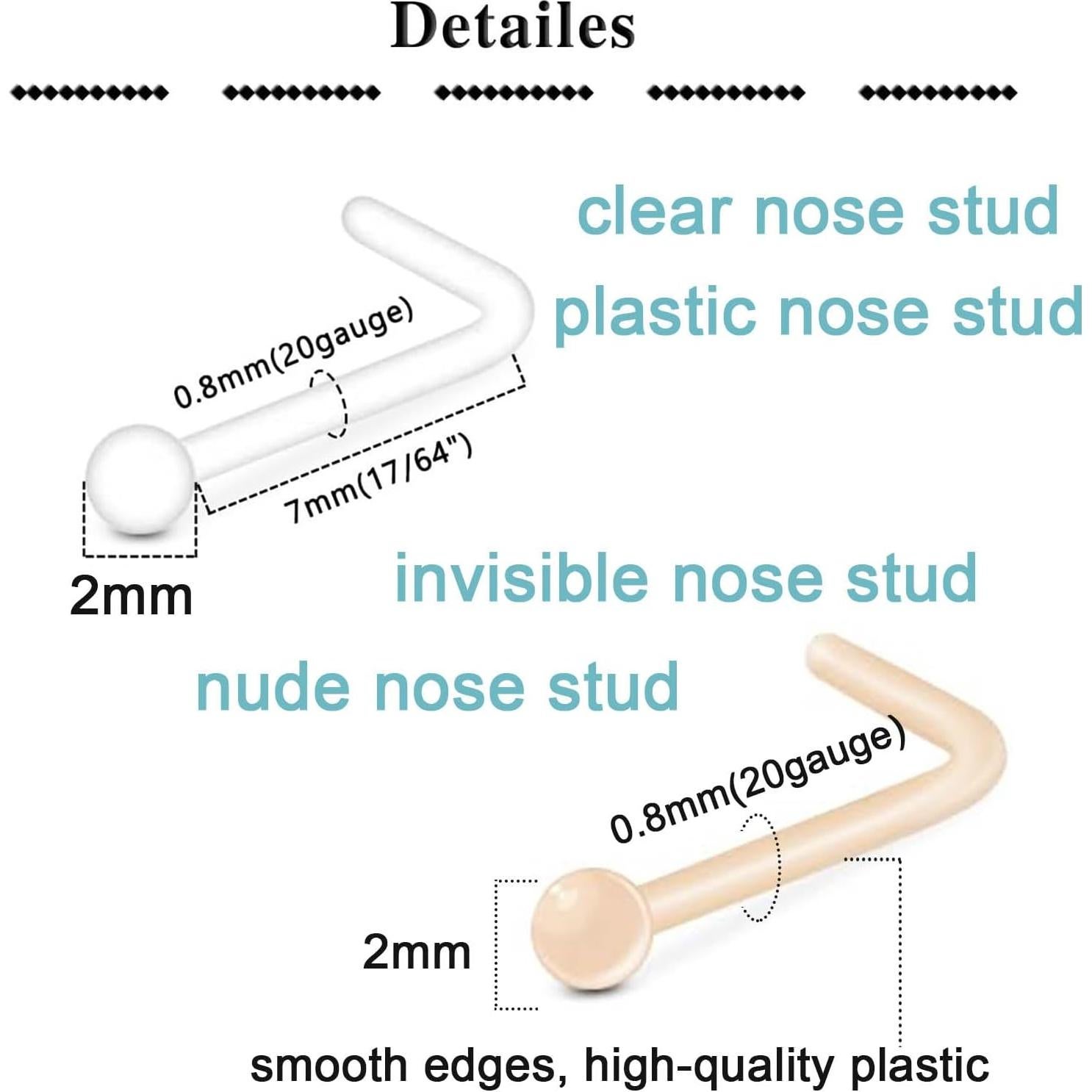 Studs de Nariz Transparentes QWALIT 20g y 18g - 18 Piezas