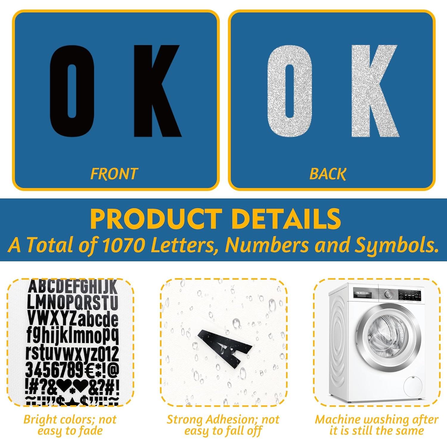 Juego de Letras Termoadhesivas Huimdery 1070 Piezas 2.54 cm Negro