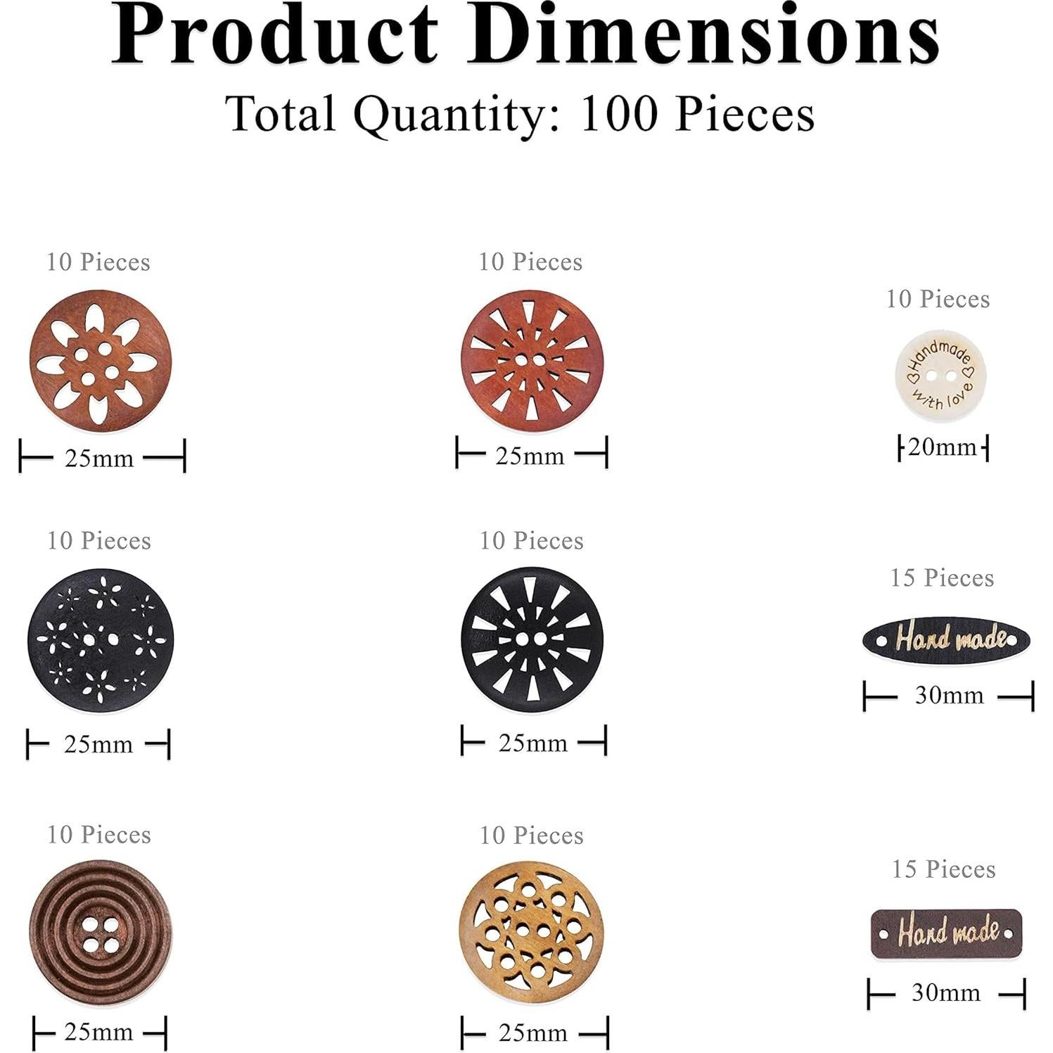 Botones de Madera Mandala Crafts - 100 Piezas 25mm Asortidos