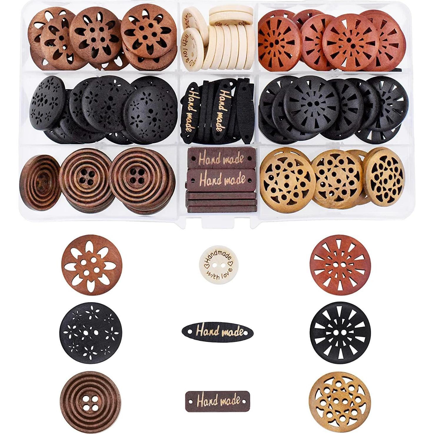 Botones de Madera Mandala Crafts - 100 Piezas 25mm Asortidos