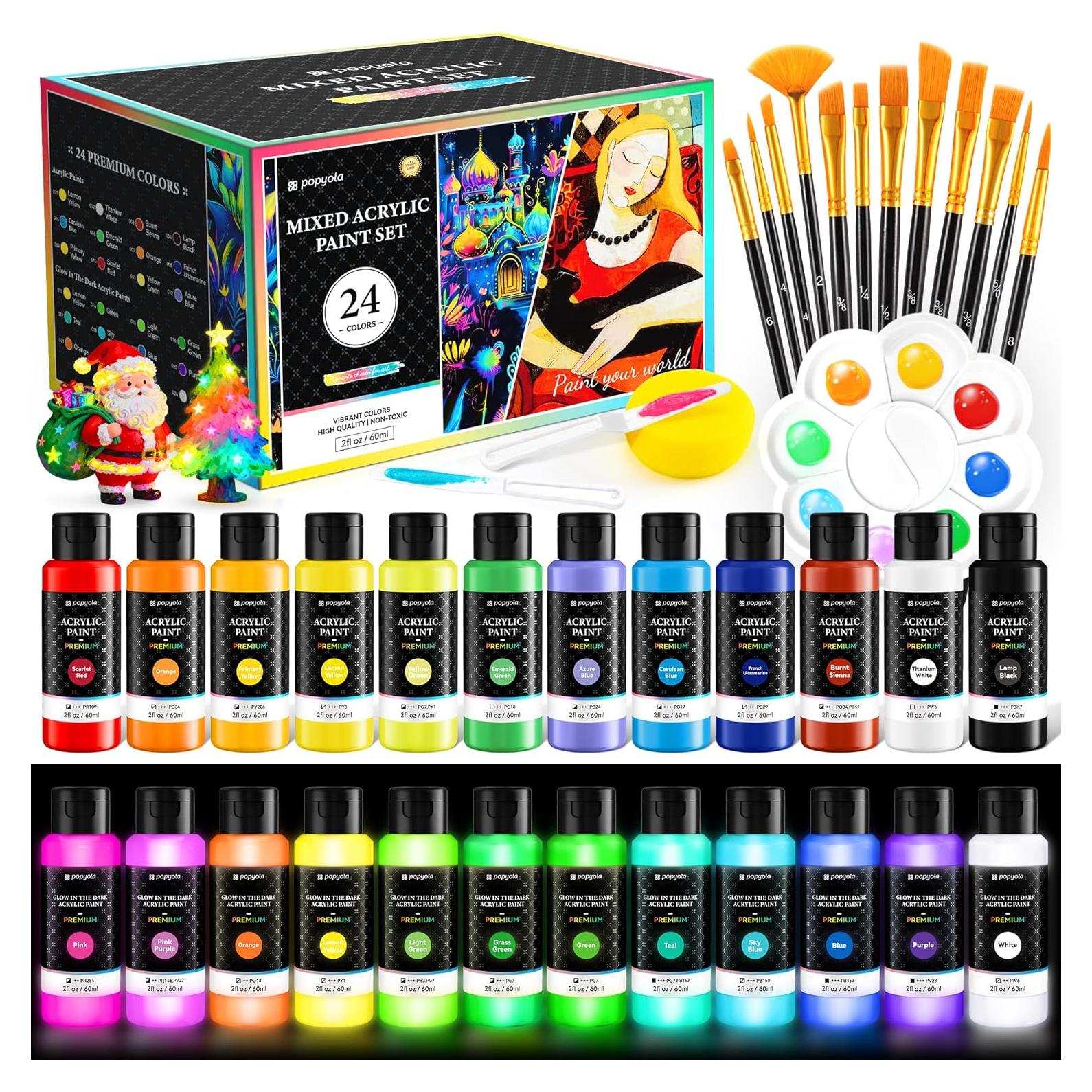 Kit de Pintura Acrílica POPYOLA 40 PCS - 24 Colores Brillantes
