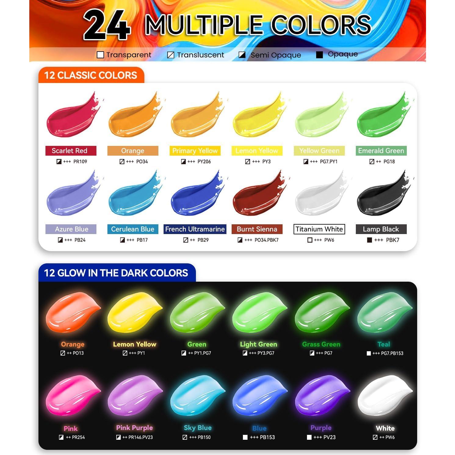 Kit de Pintura Acrílica POPYOLA 40 PCS - 24 Colores Brillantes