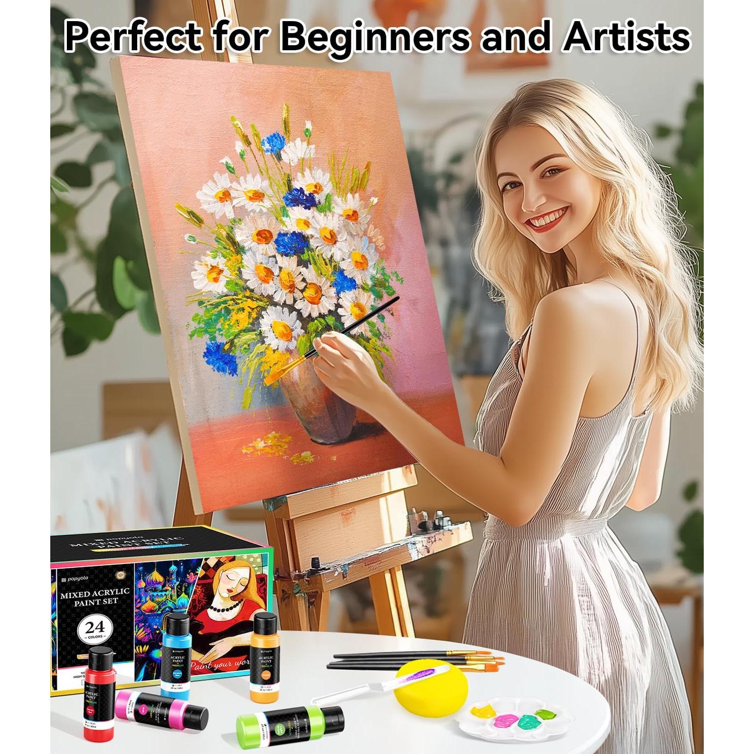 Kit de Pintura Acrílica POPYOLA 40 PCS - 24 Colores Brillantes