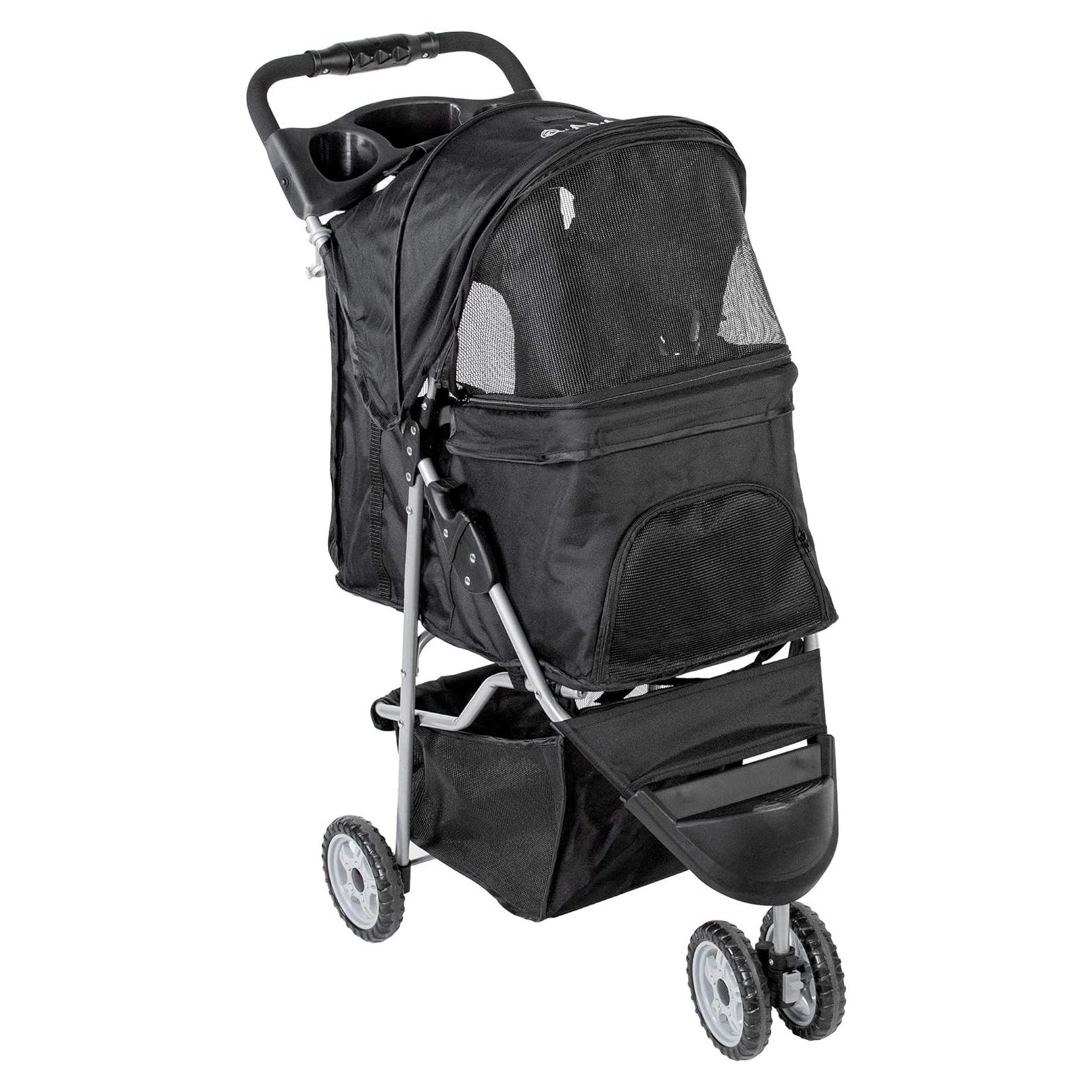 Carrito Plegable para Mascotas VIVO Negro 3 Ruedas 13.6 kg