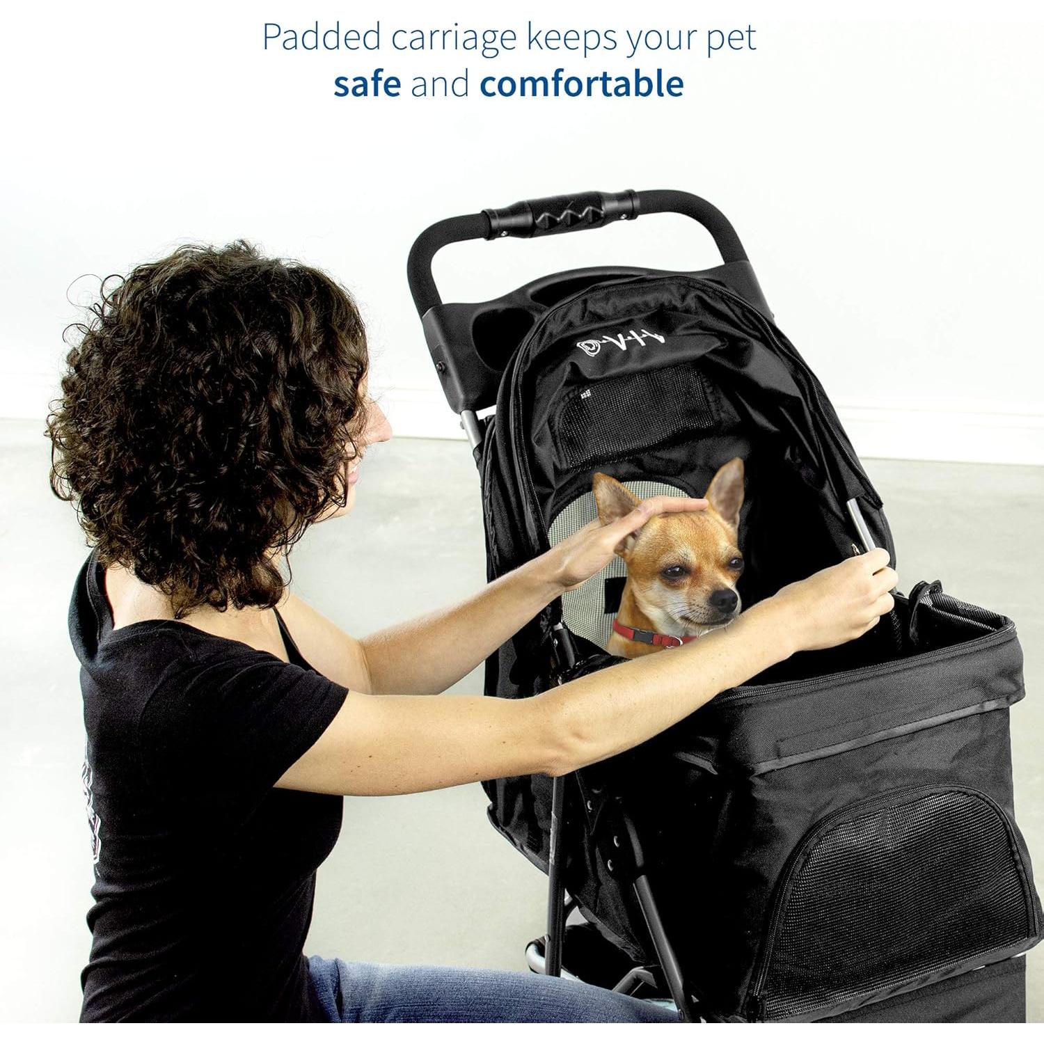 Carrito Plegable para Mascotas VIVO Negro 3 Ruedas 13.6 kg