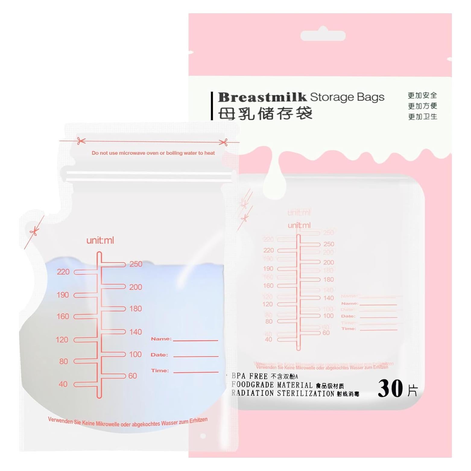 30 Bolsas de Almacenamiento de Leche Materna Rosa - Desechables