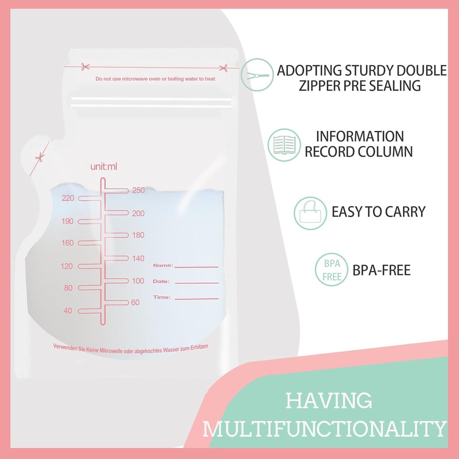 30 Bolsas de Almacenamiento de Leche Materna Rosa - Desechables