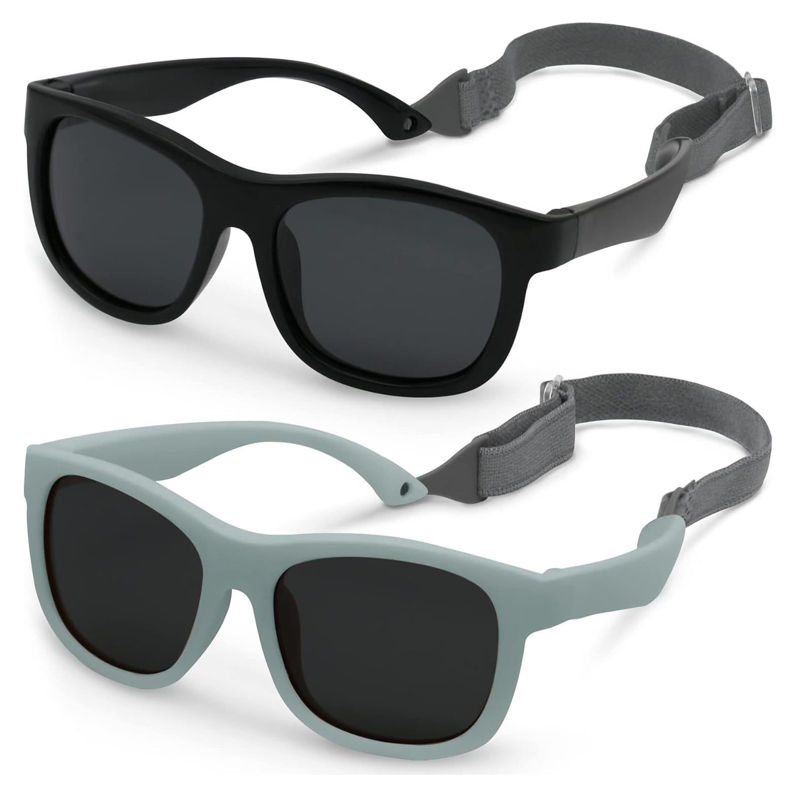 Olreco 2 Pack Baby Sunglasses Polarized Flexible Toddler Sunglasses with Strap Infant Sunglass for Baby Girl Boy 0-24 Months
