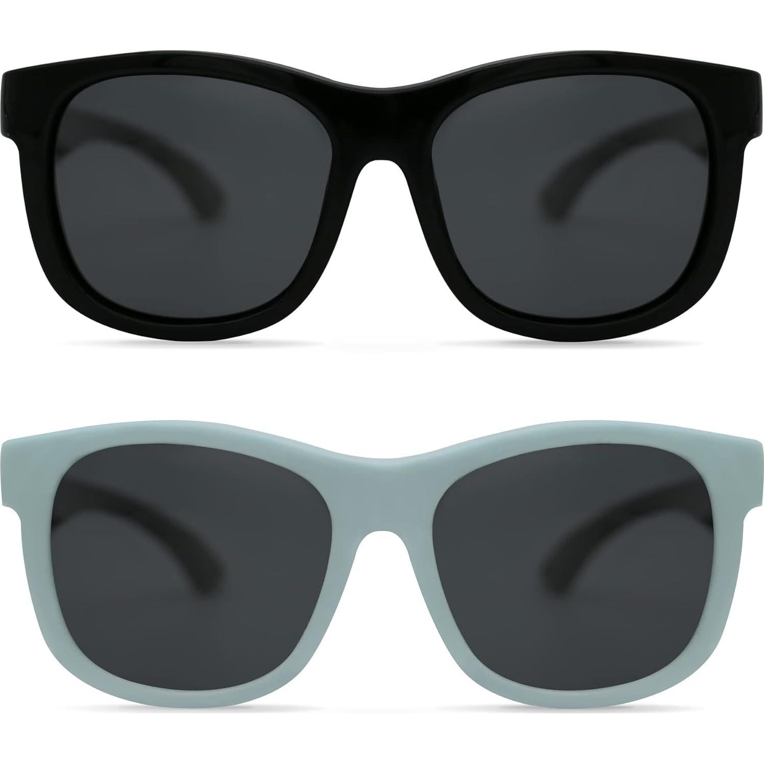 Olreco 2 Pack Baby Sunglasses Polarized Flexible Toddler Sunglasses with Strap Infant Sunglass for Baby Girl Boy 0-24 Months