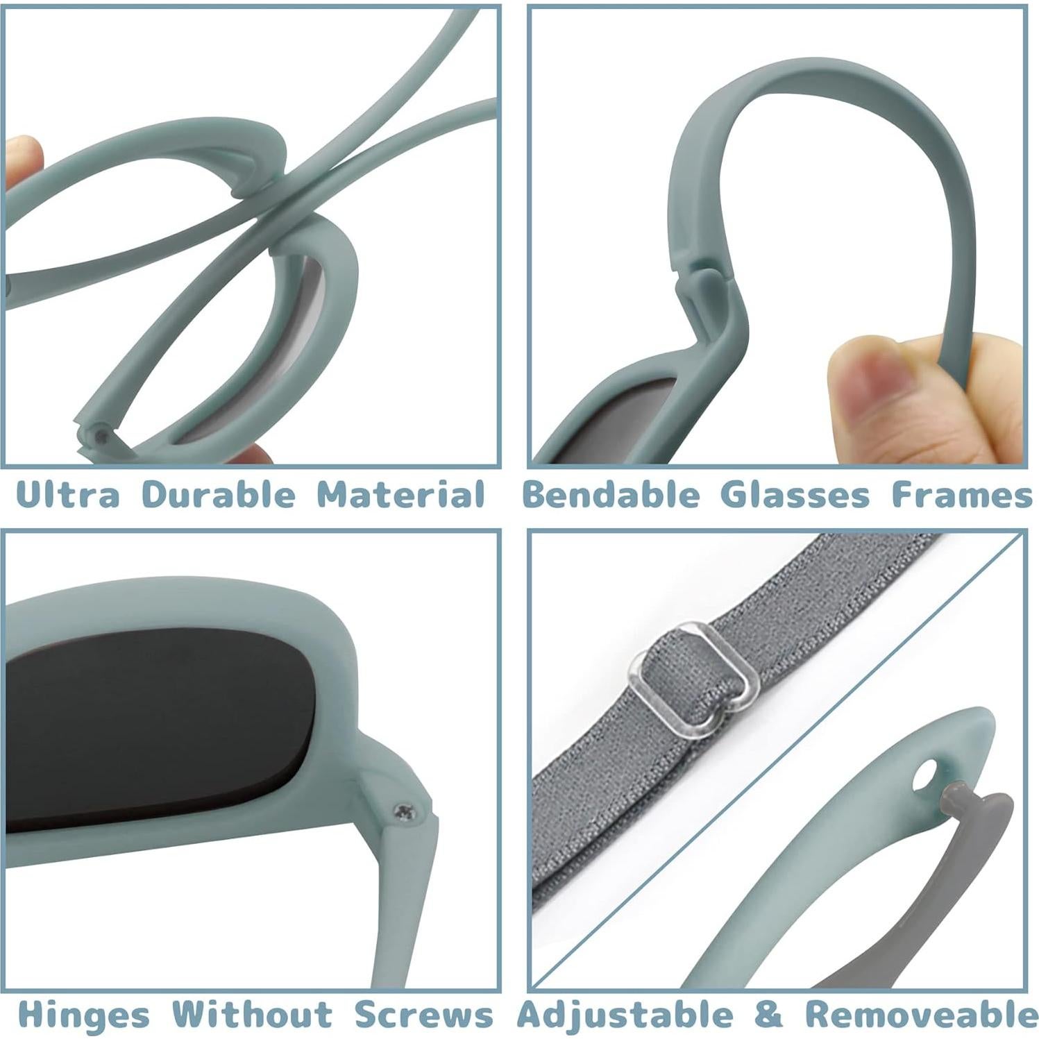 Olreco 2 Pack Baby Sunglasses Polarized Flexible Toddler Sunglasses with Strap Infant Sunglass for Baby Girl Boy 0-24 Months