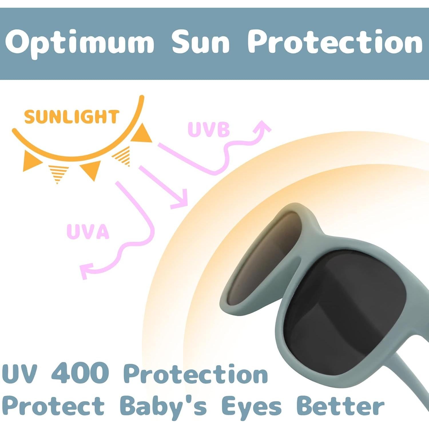 Olreco 2 Pack Baby Sunglasses Polarized Flexible Toddler Sunglasses with Strap Infant Sunglass for Baby Girl Boy 0-24 Months