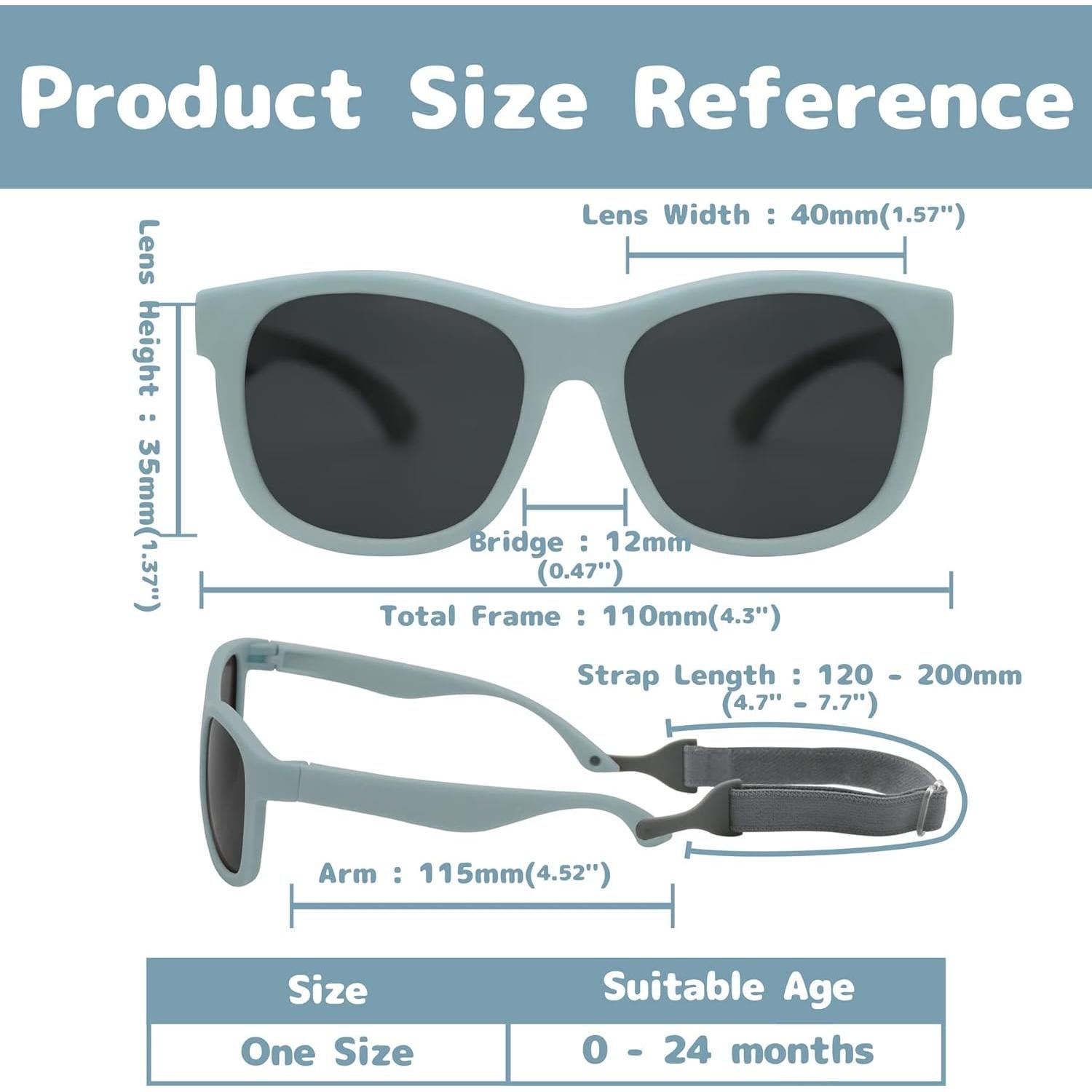 Olreco 2 Pack Baby Sunglasses Polarized Flexible Toddler Sunglasses with Strap Infant Sunglass for Baby Girl Boy 0-24 Months