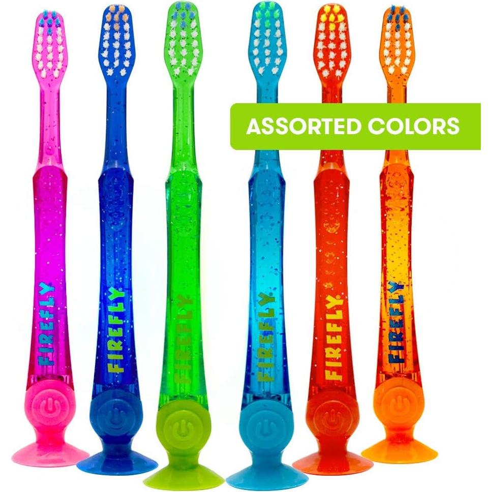 Firefly Light-Up Timer Kids Toothbrush with Suction Cup, Soft - 2 Count (Pack of 1), Assorted