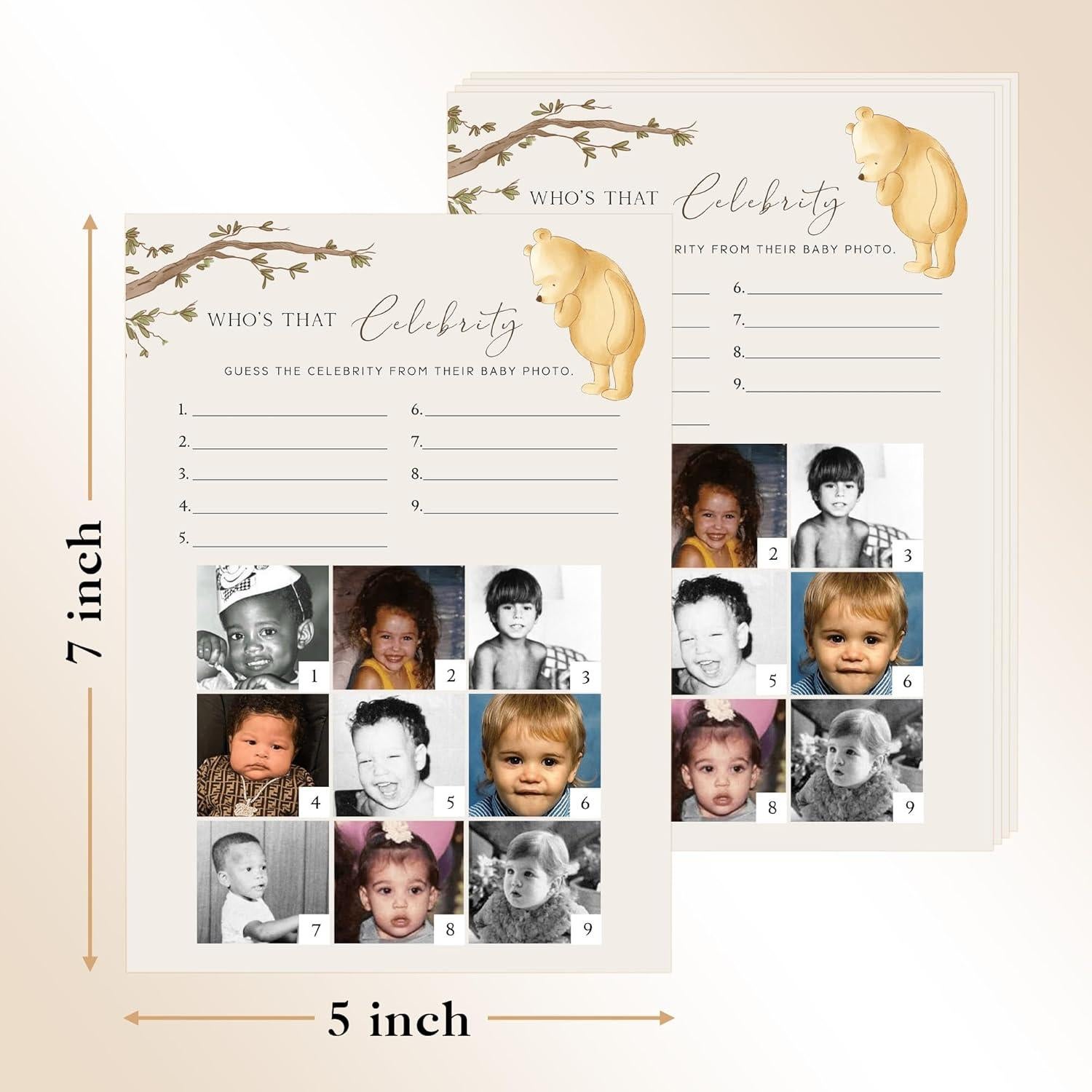 Juego de Baby Shower Winnie Pooh - 30 Tarjetas de Adivinanza