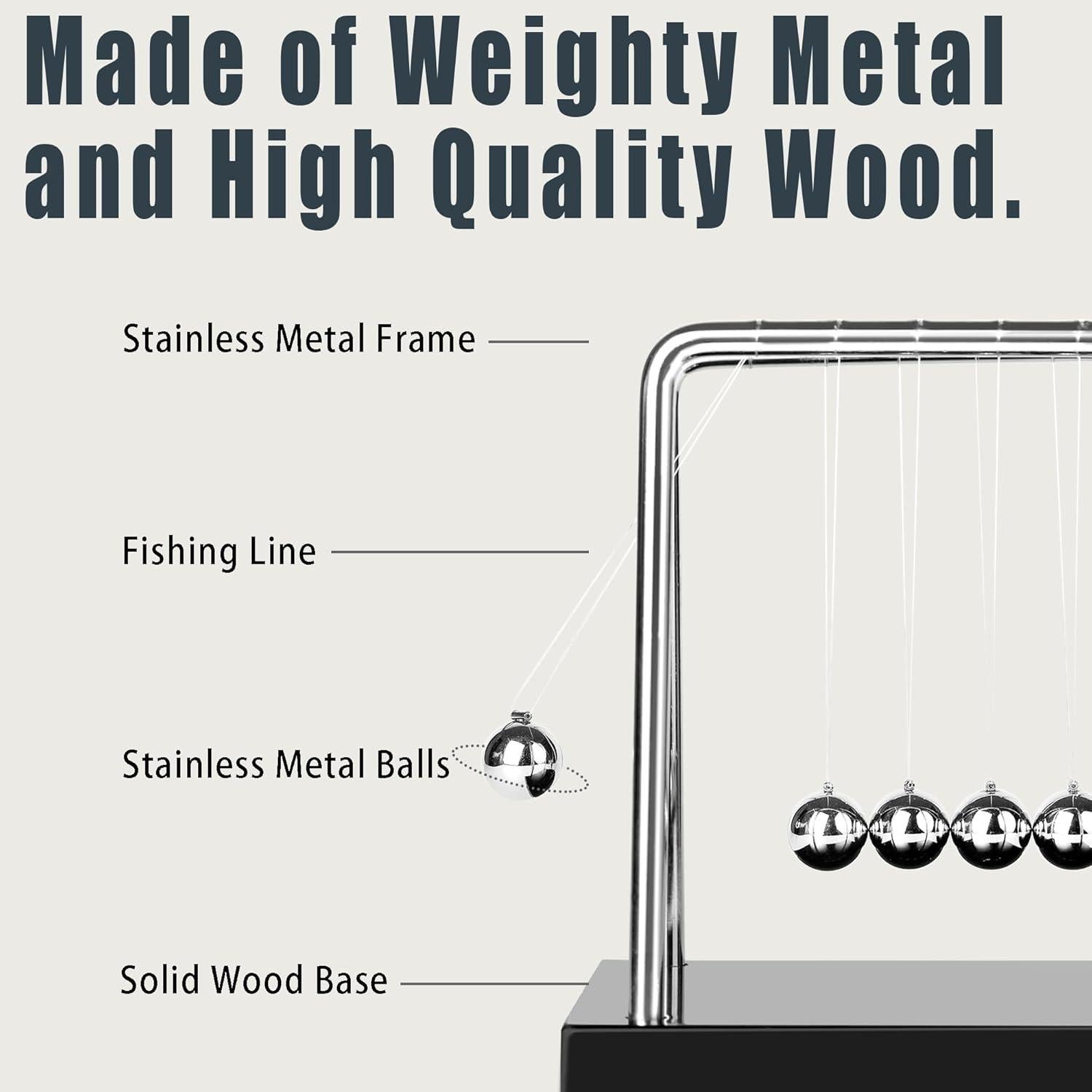 Péndulo de Newton BEWITU con 5 bolas y base de madera