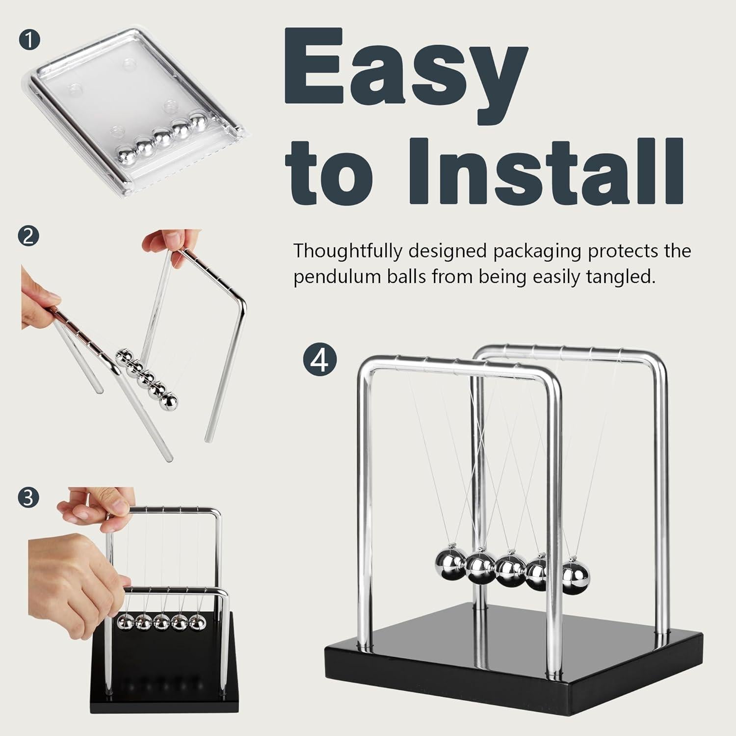 Péndulo de Newton BEWITU con 5 bolas y base de madera