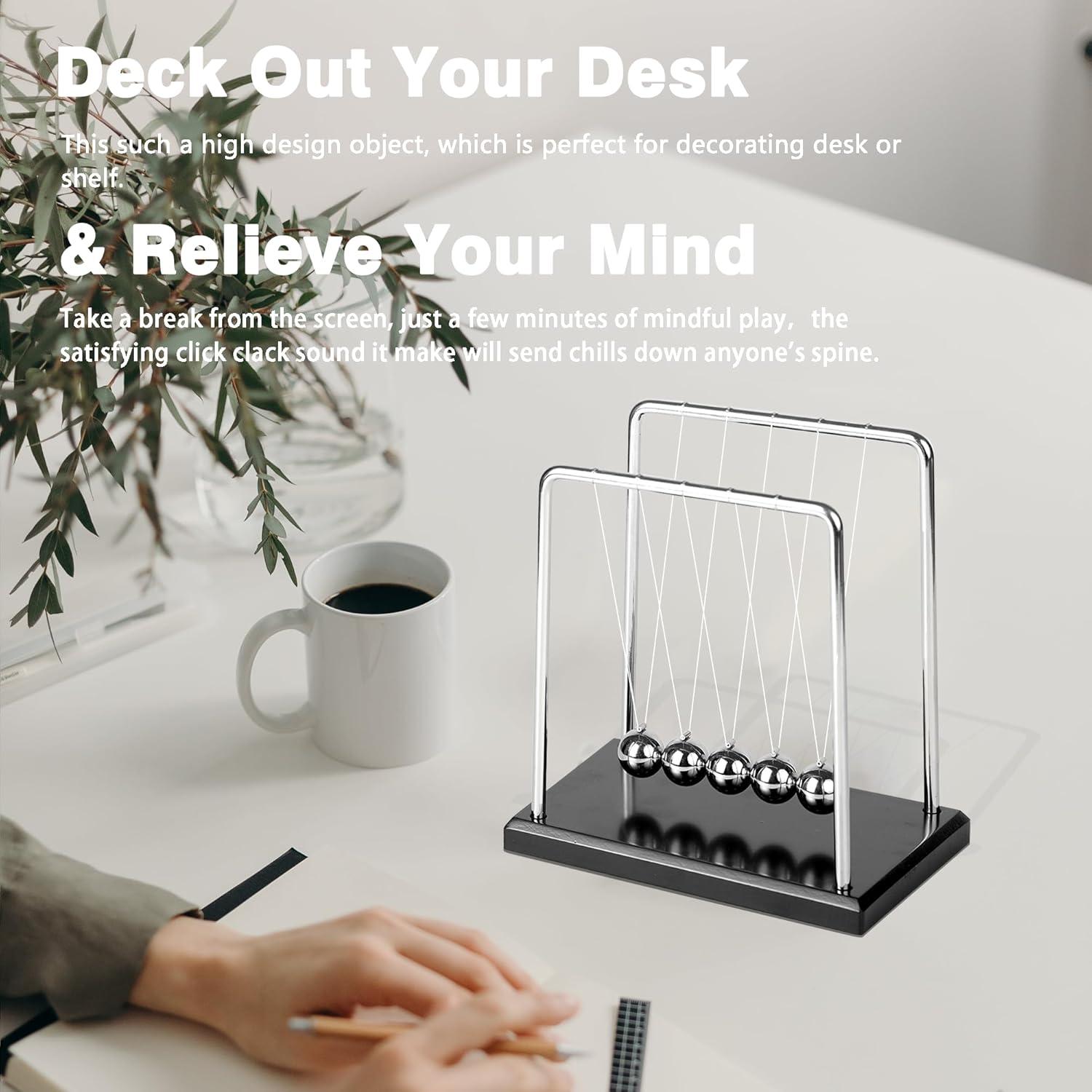 Péndulo de Newton BEWITU con 5 bolas y base de madera