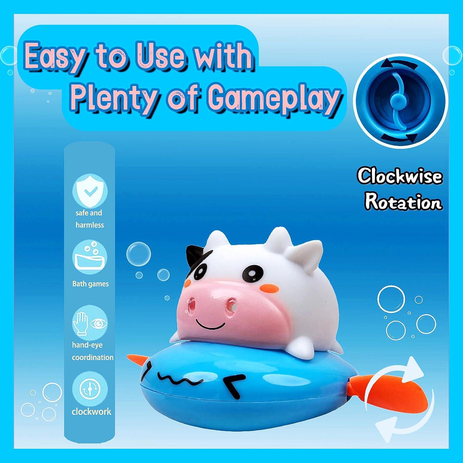 Blue Cute Cow Wind Up Toys, Realistic Image Toddler Floating Pool Toys 1-3 2-4 3-5, Bath Clockwork for Babies 0-6 6-12 Months, Birthday, Christmas and Easter Party Favors