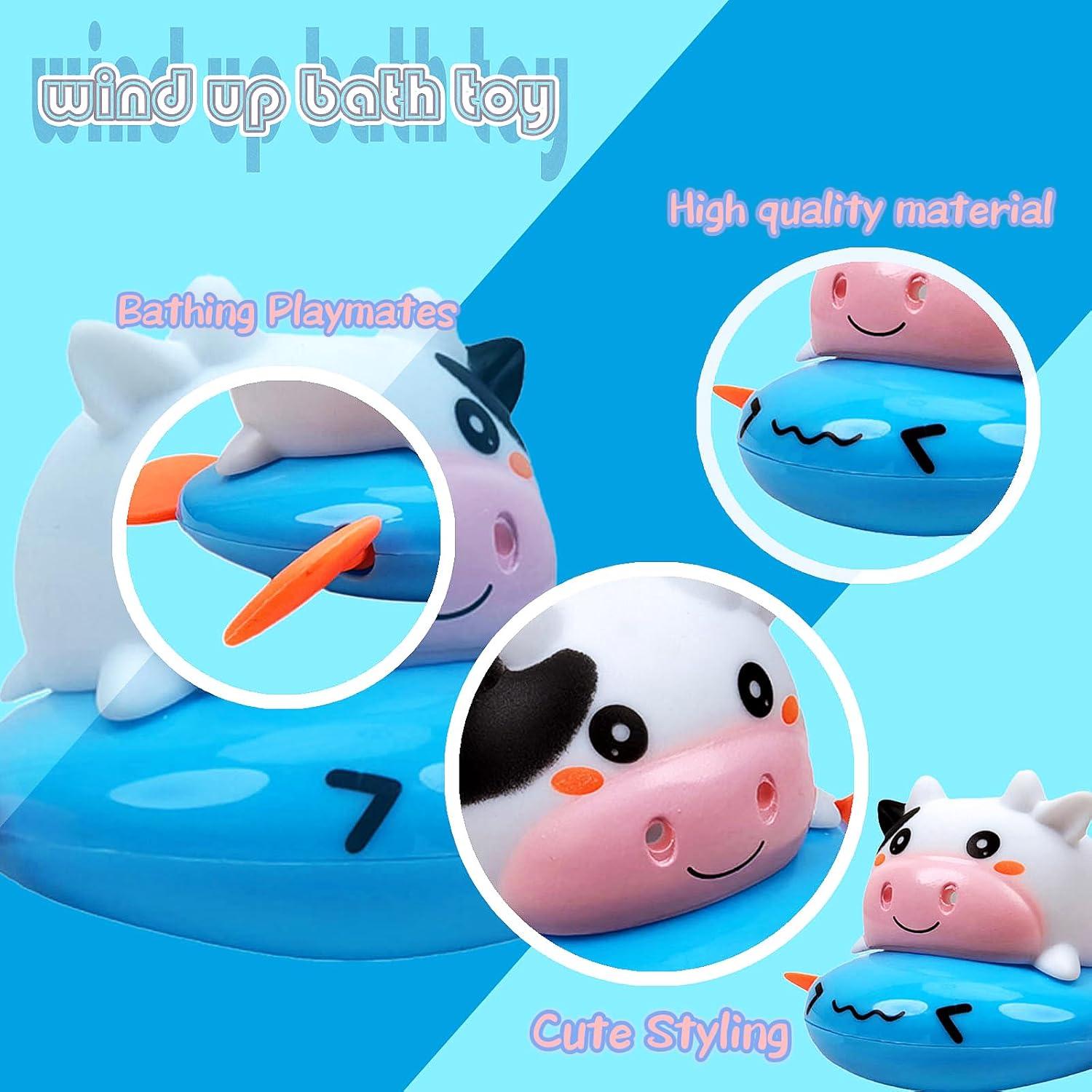 Blue Cute Cow Wind Up Toys, Realistic Image Toddler Floating Pool Toys 1-3 2-4 3-5, Bath Clockwork for Babies 0-6 6-12 Months, Birthday, Christmas and Easter Party Favors