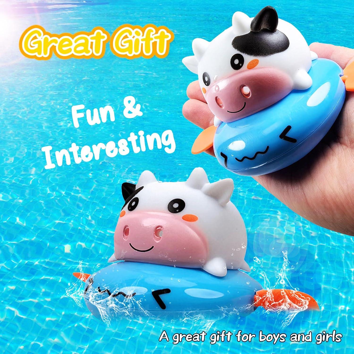 Blue Cute Cow Wind Up Toys, Realistic Image Toddler Floating Pool Toys 1-3 2-4 3-5, Bath Clockwork for Babies 0-6 6-12 Months, Birthday, Christmas and Easter Party Favors