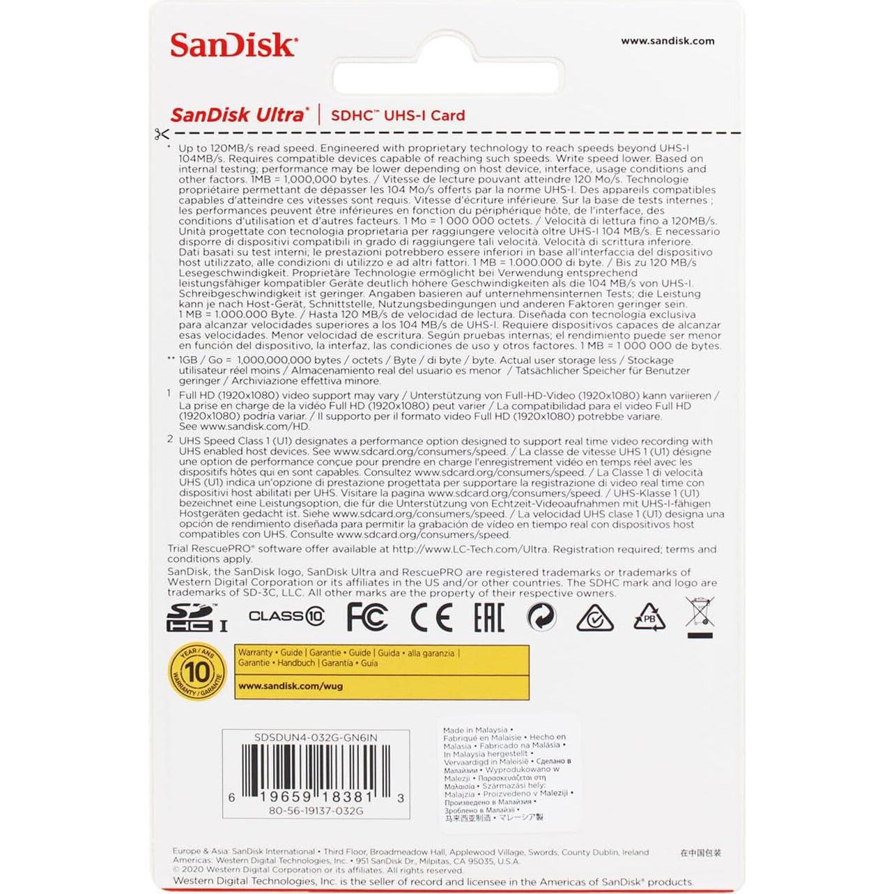 Tarjeta de Memoria SanDisk Ultra 32GB SDHC UHS-I 90MB/s