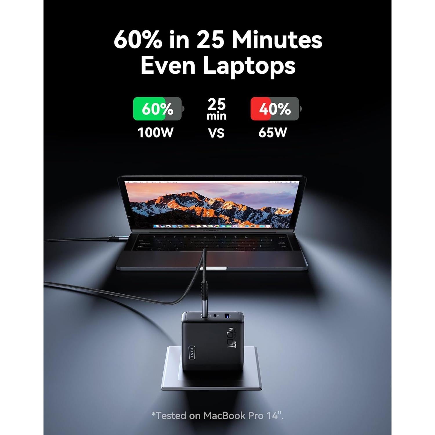 Cargador INIU USB C 100W 3 Puertos PD Carga Rápida Negro